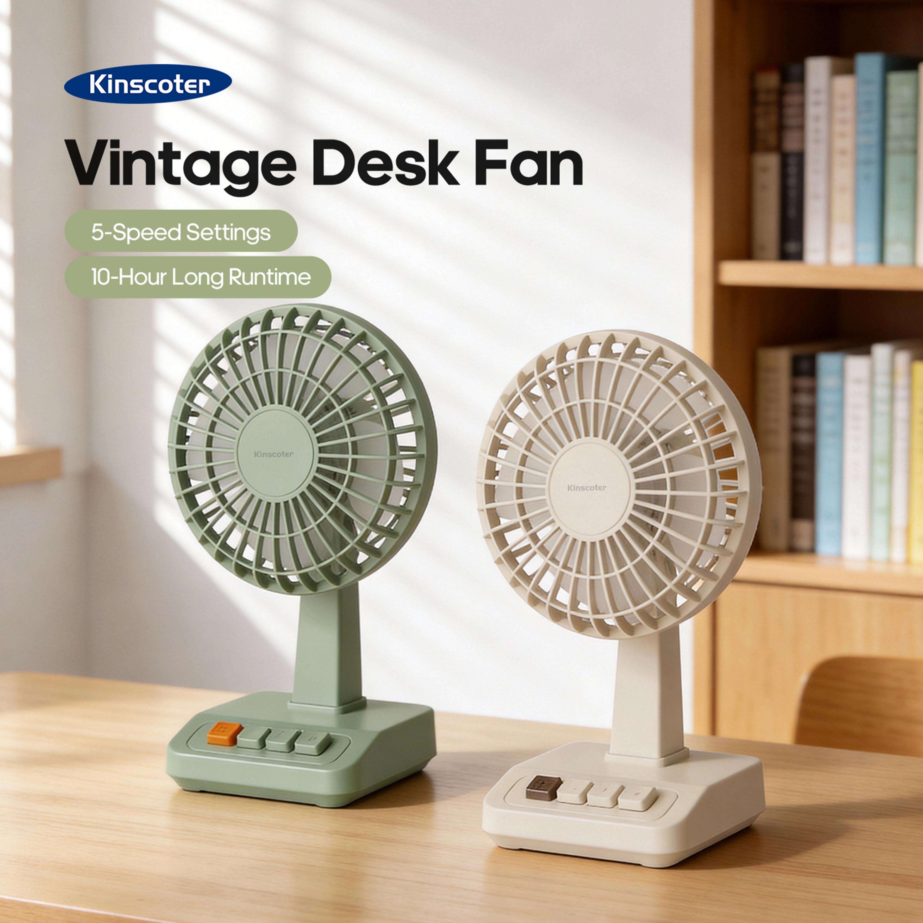 kinscoter vintage rechargeable desk fan portable usb mini fan speed tilt
