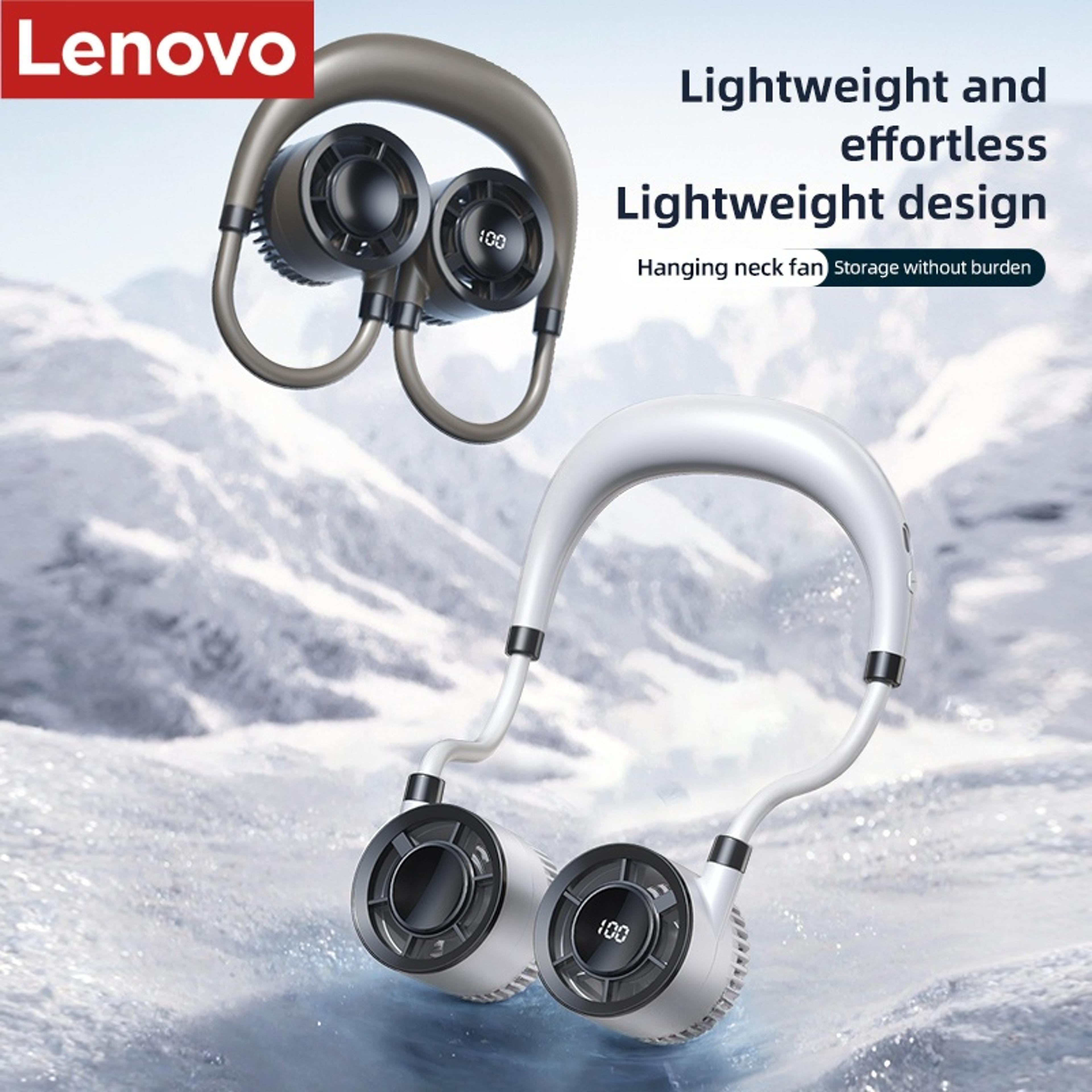 lenovo wearable neck fan usb rechargeable digital display cooling air cooler hands free