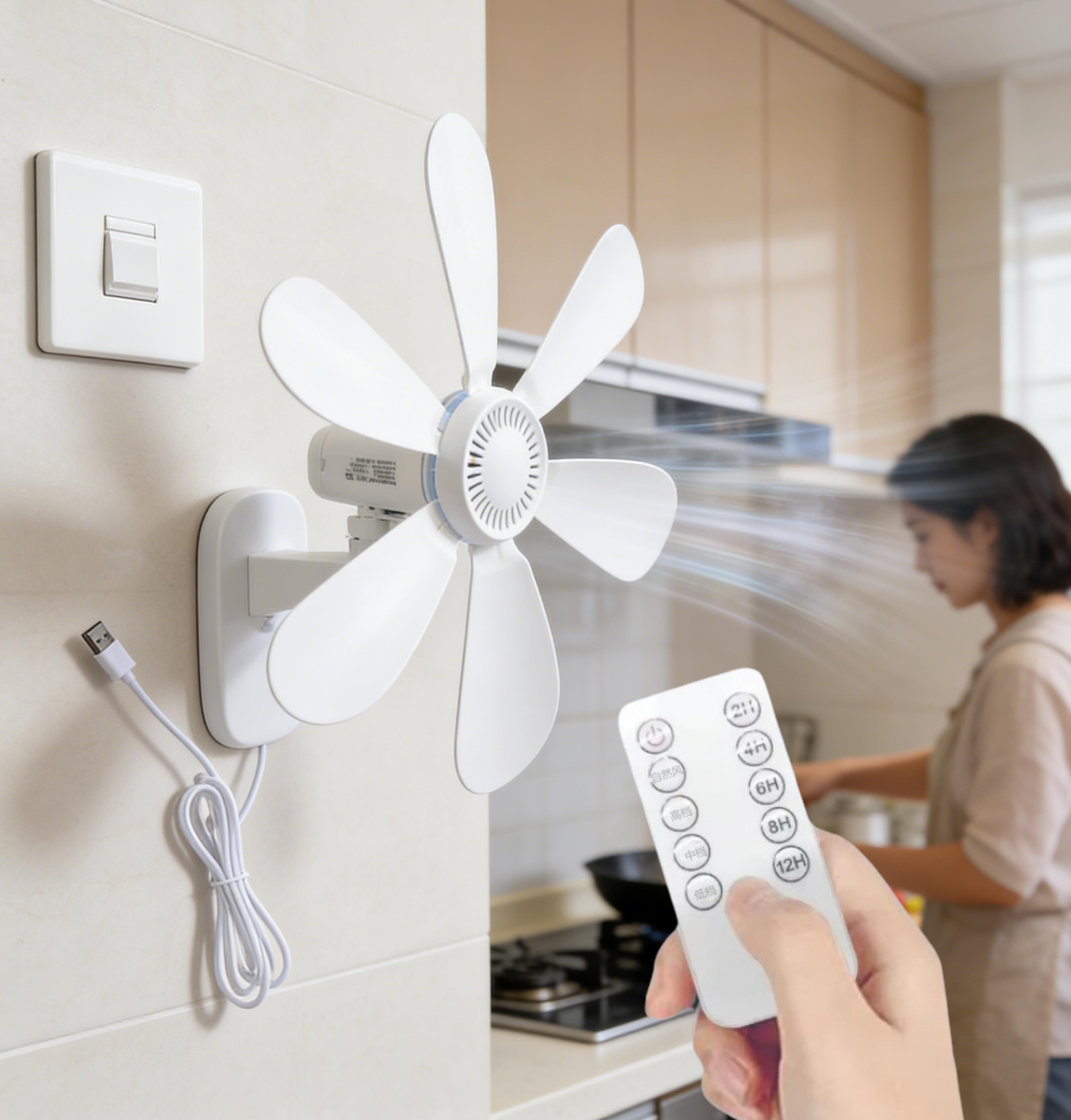 wall mount usb remote control fan with timer quiet speed bedroom kitchen fan
