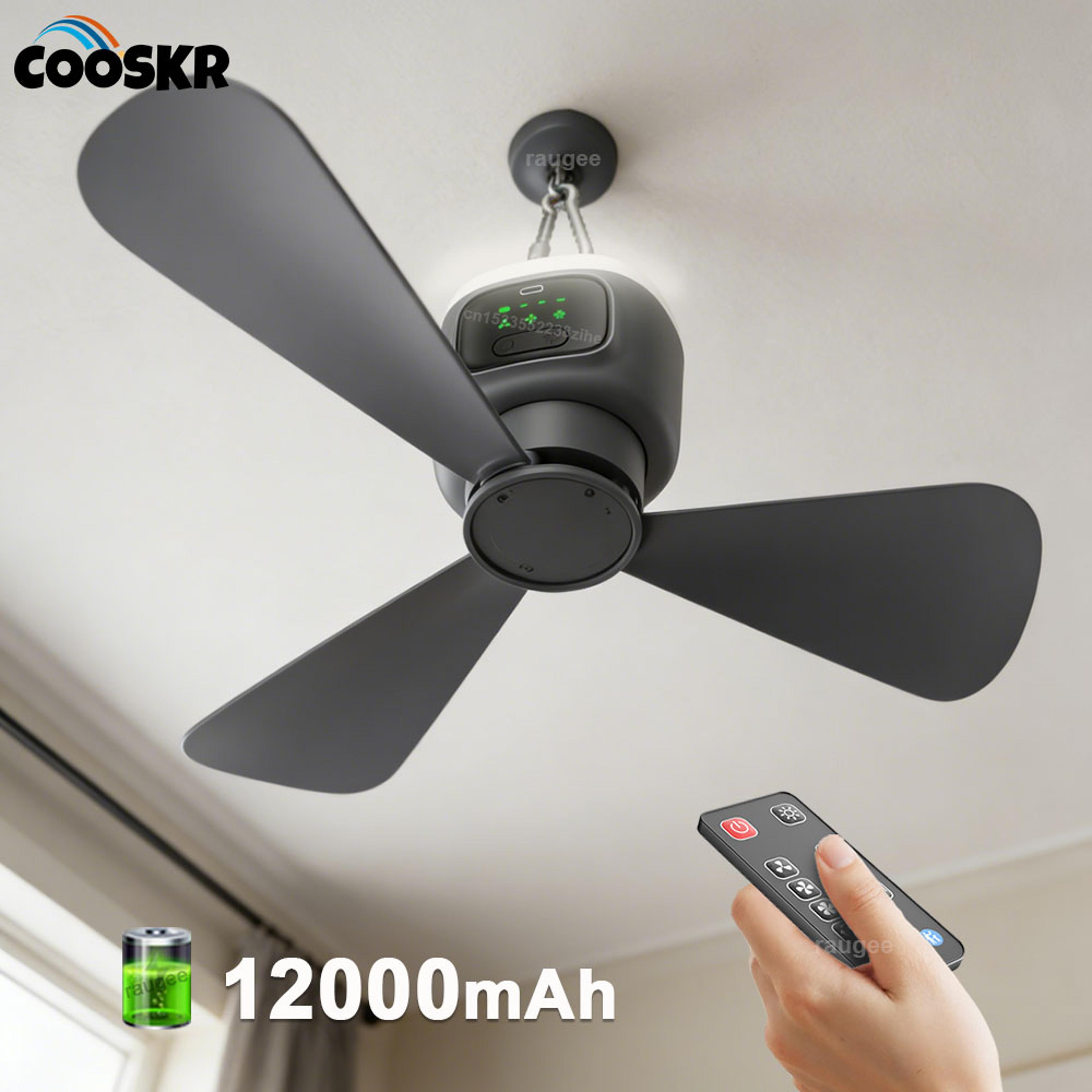 rechargeable portable ceiling fan with light and remote outdoor camping air circulator