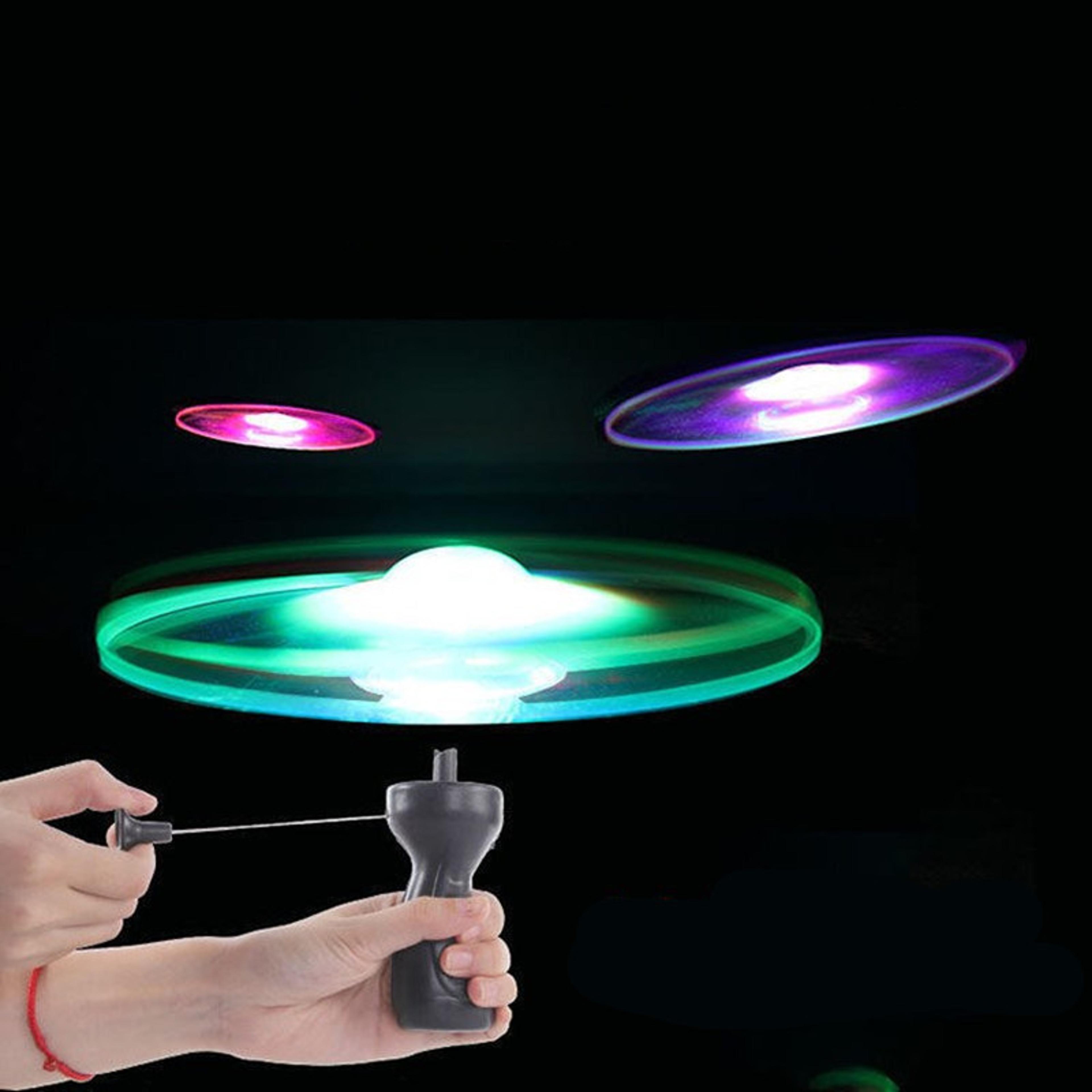 led flying saucer pull string flying disc kids outdoor rotating ufo toy