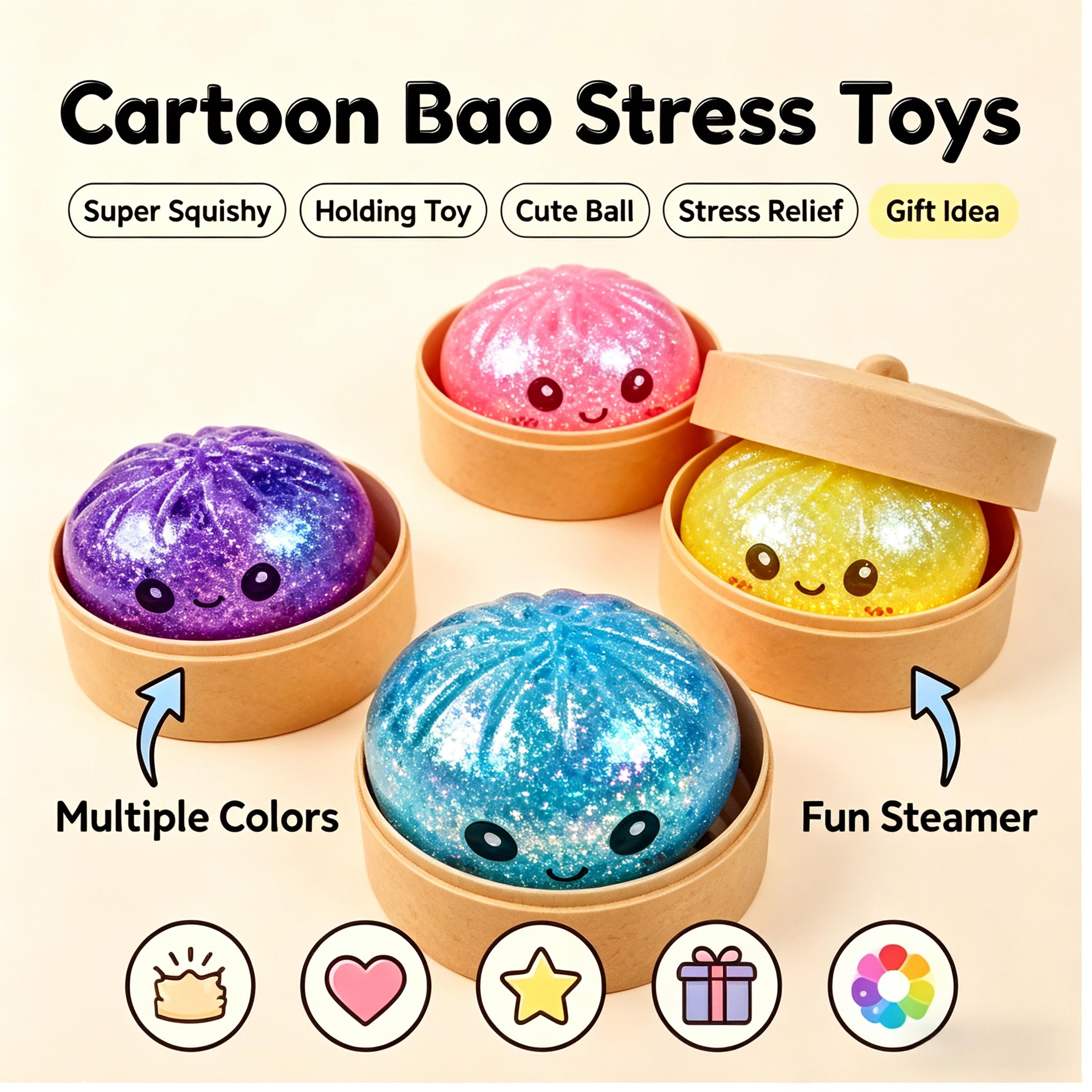 steamed bun squishy stress relief fidget toy with beads sparkles soft bao squeeze toy for anxiety relief