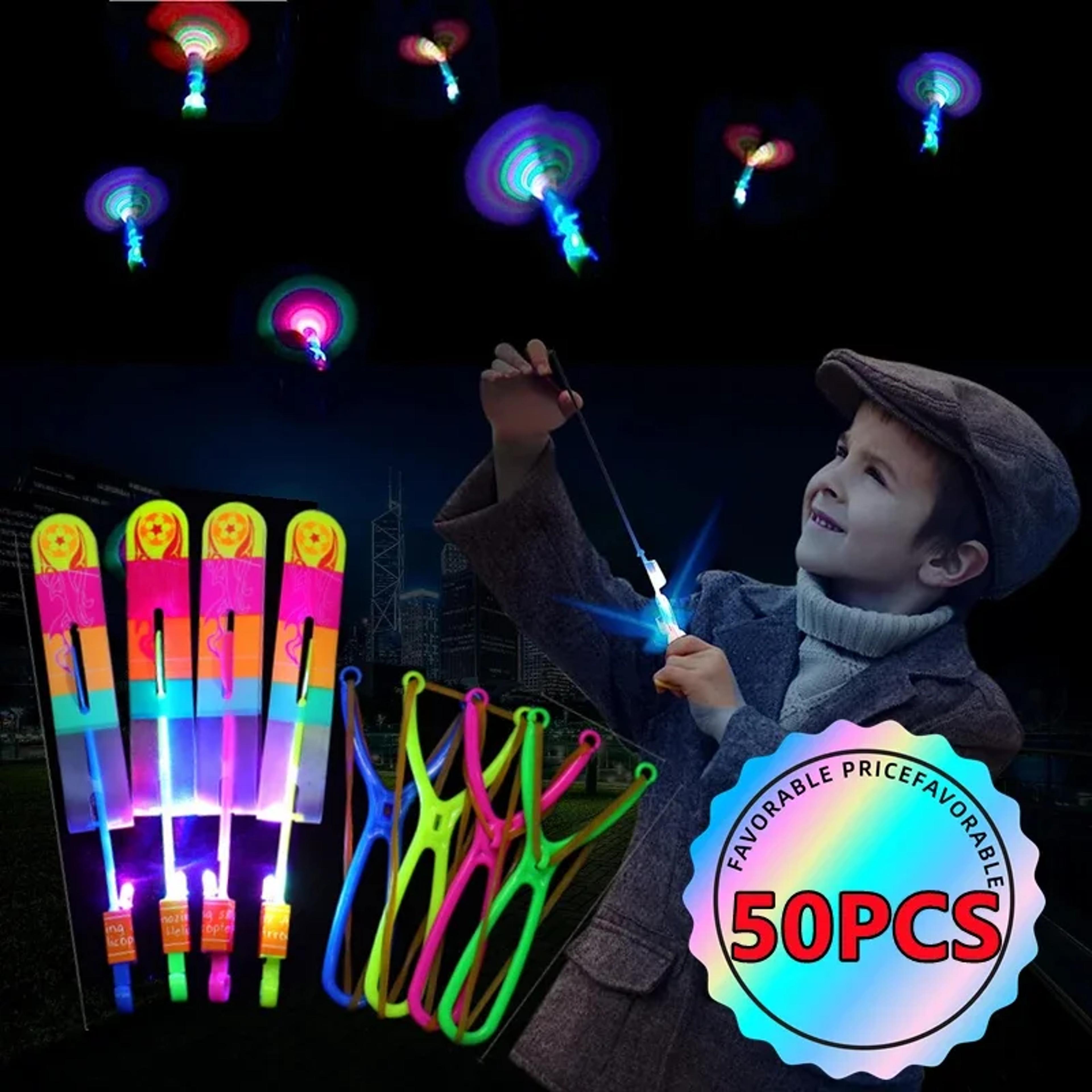 led flying toy helicopter rocket arrow with rubber band launcher glow outdoor party gift