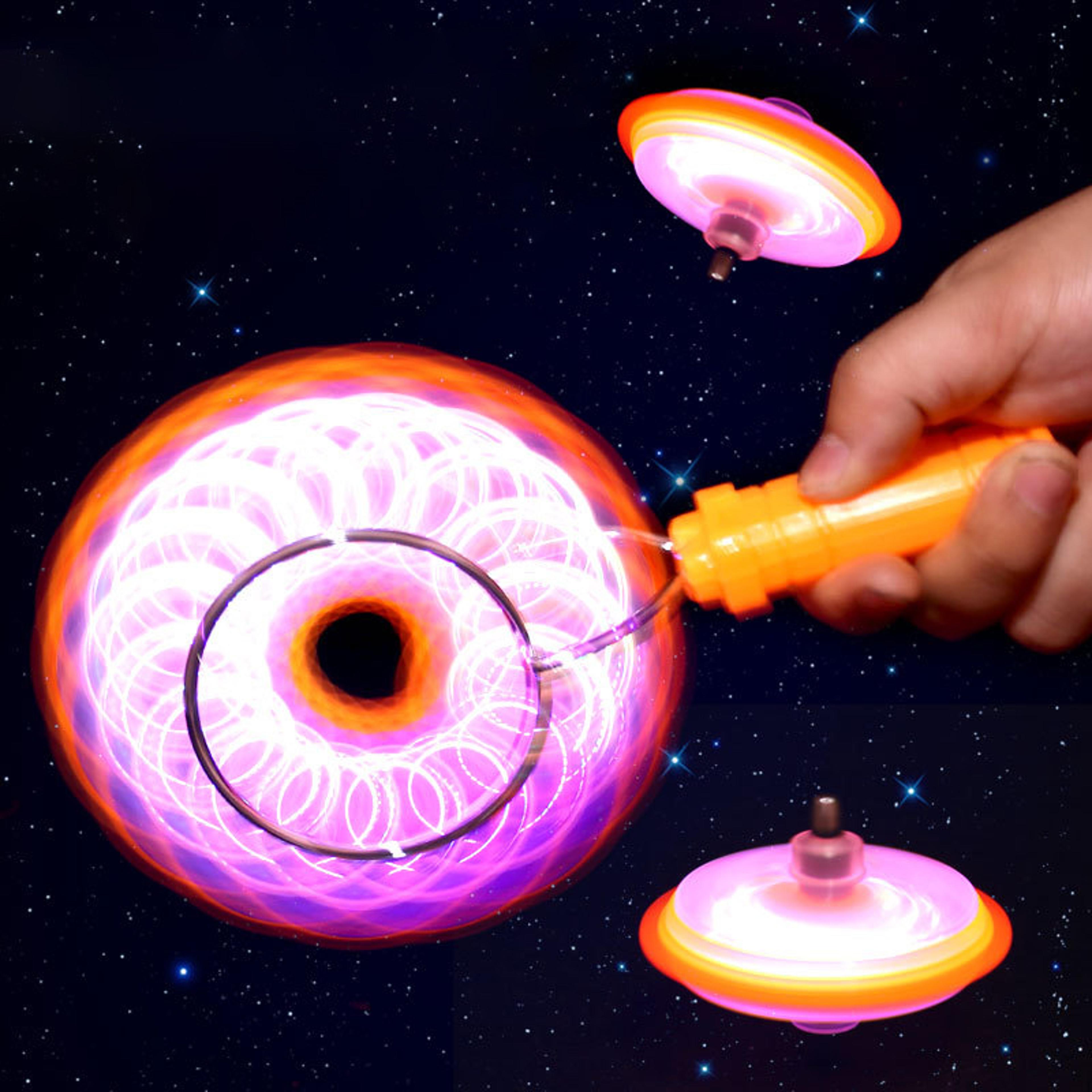 led magnetic orbit spinning top toy hand crank luminous fidget gift