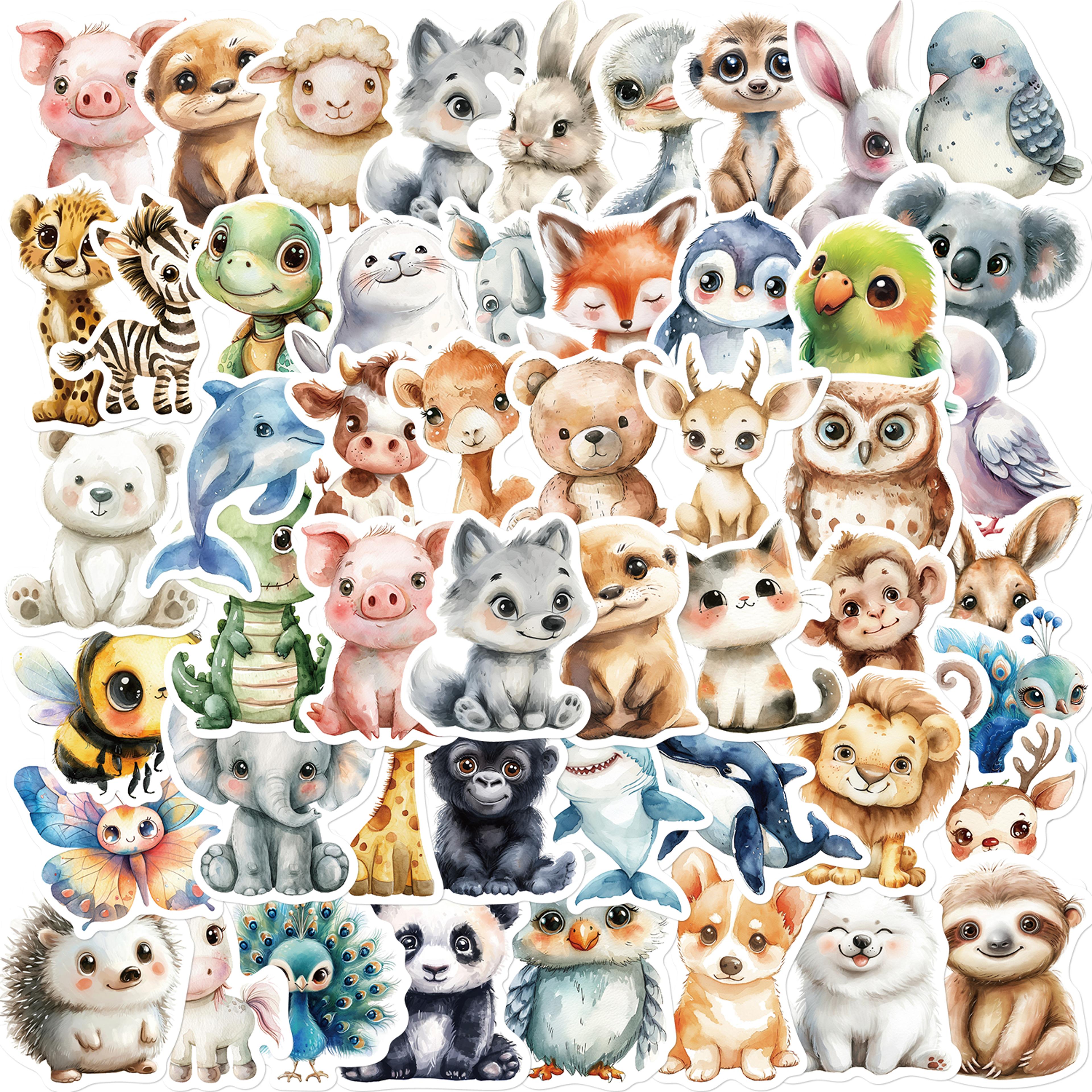 cute watercolor animal waterproof vinyl stickers for laptop skateboard phone case diy decals