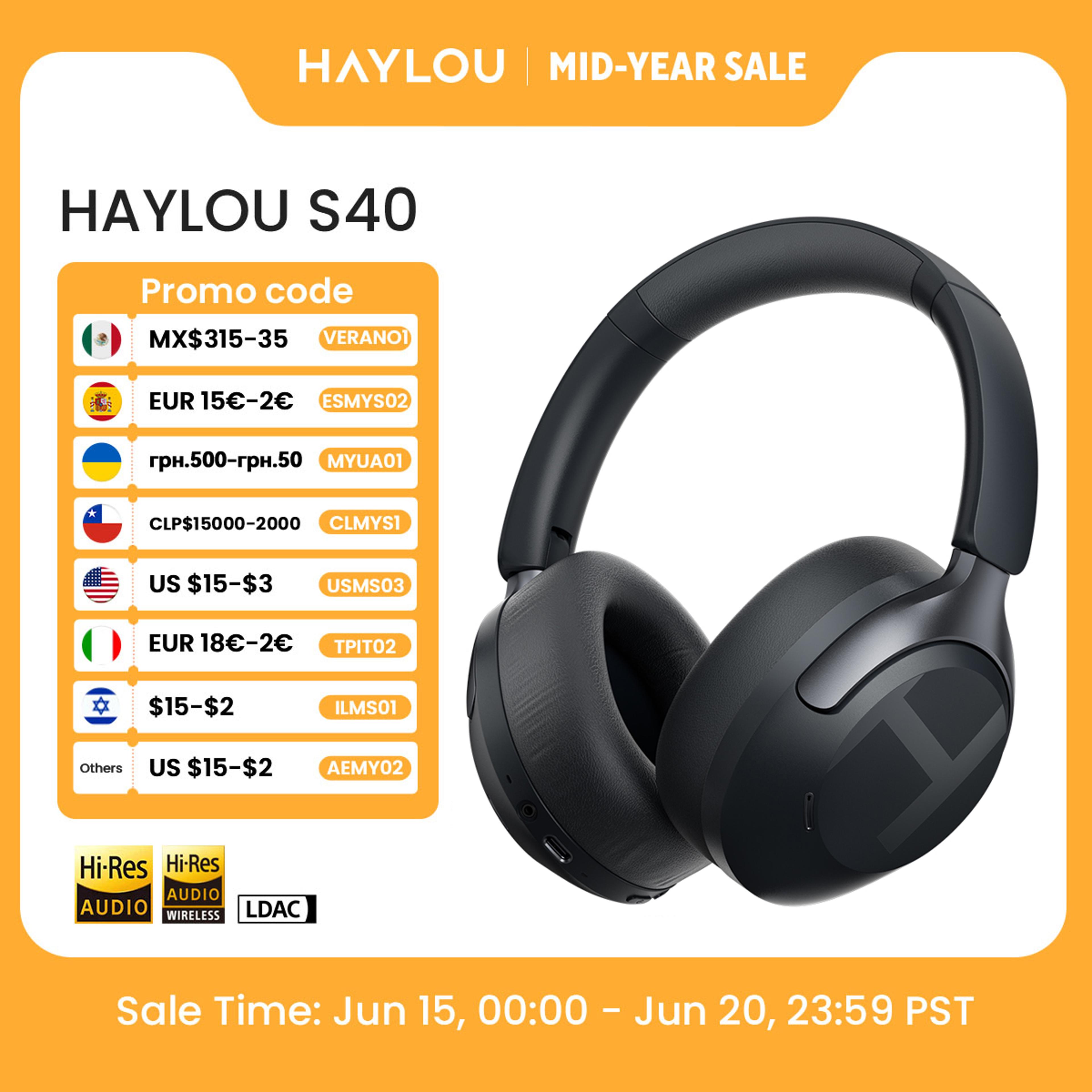 haylou wireless noise cancelling headphones with hi res ldac audio & battery