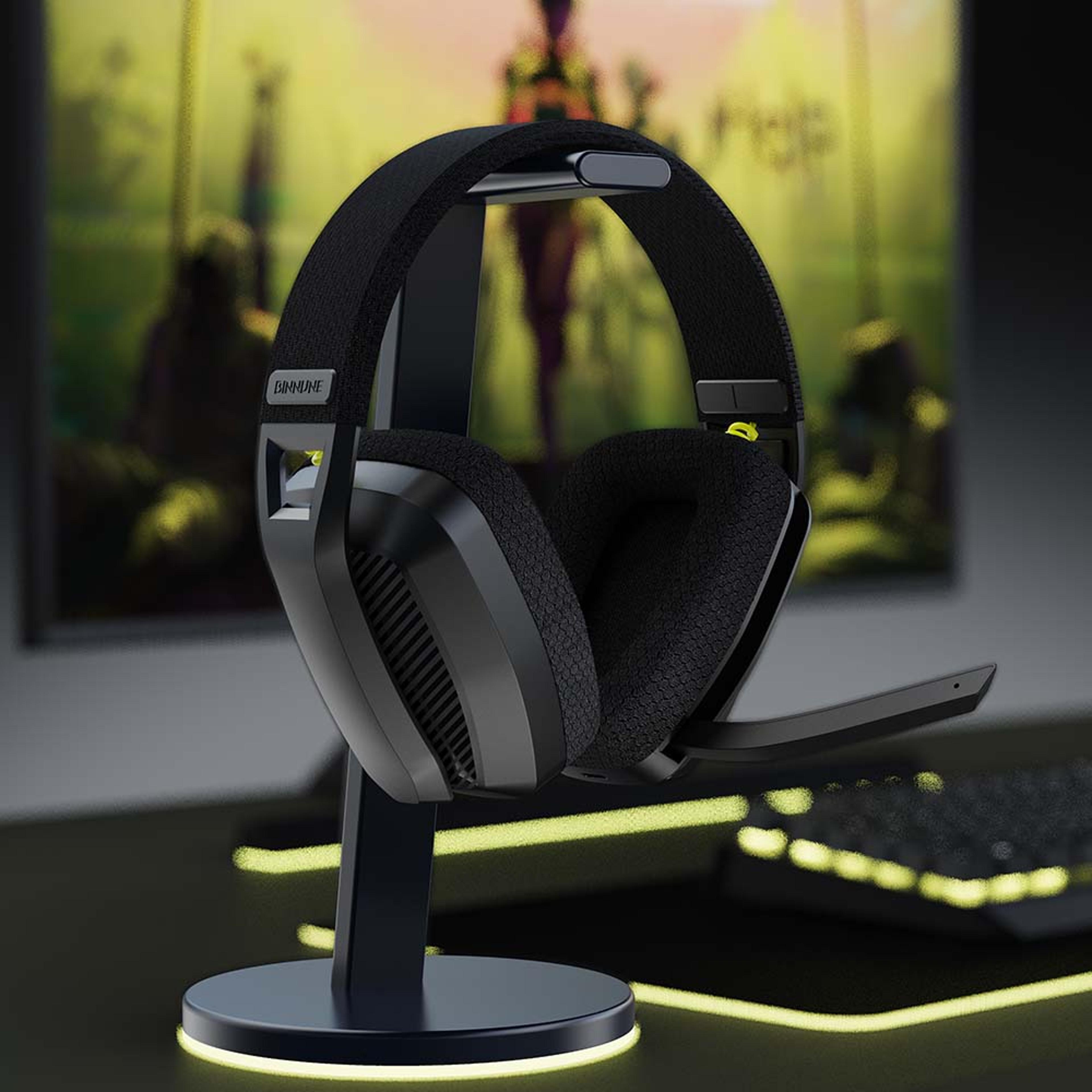 binnune wireless gaming headset for pc & mac with bluetooth and noise canceling mic