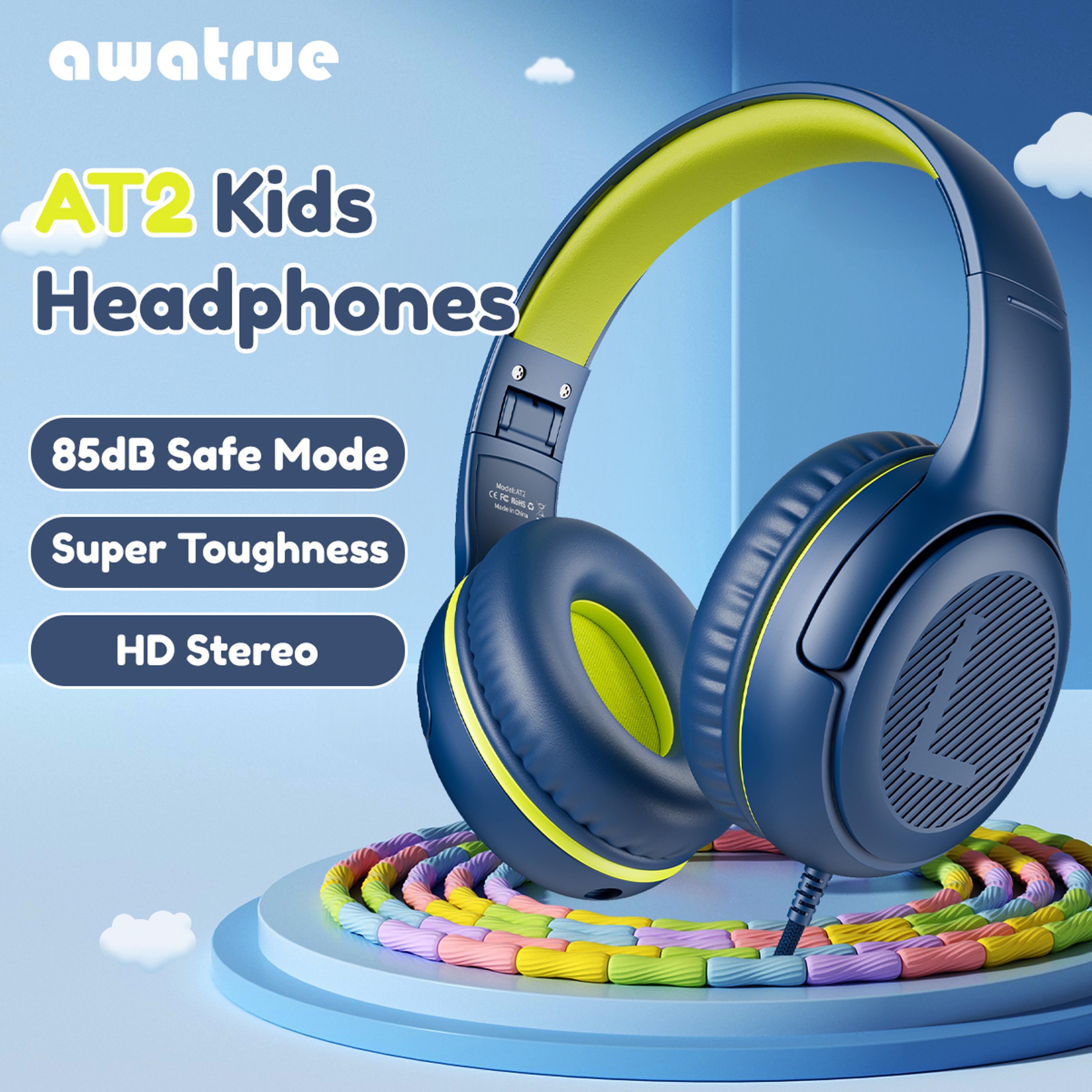 awatrue kids gaming headset with mic safe volume wired headphones for school & pc
