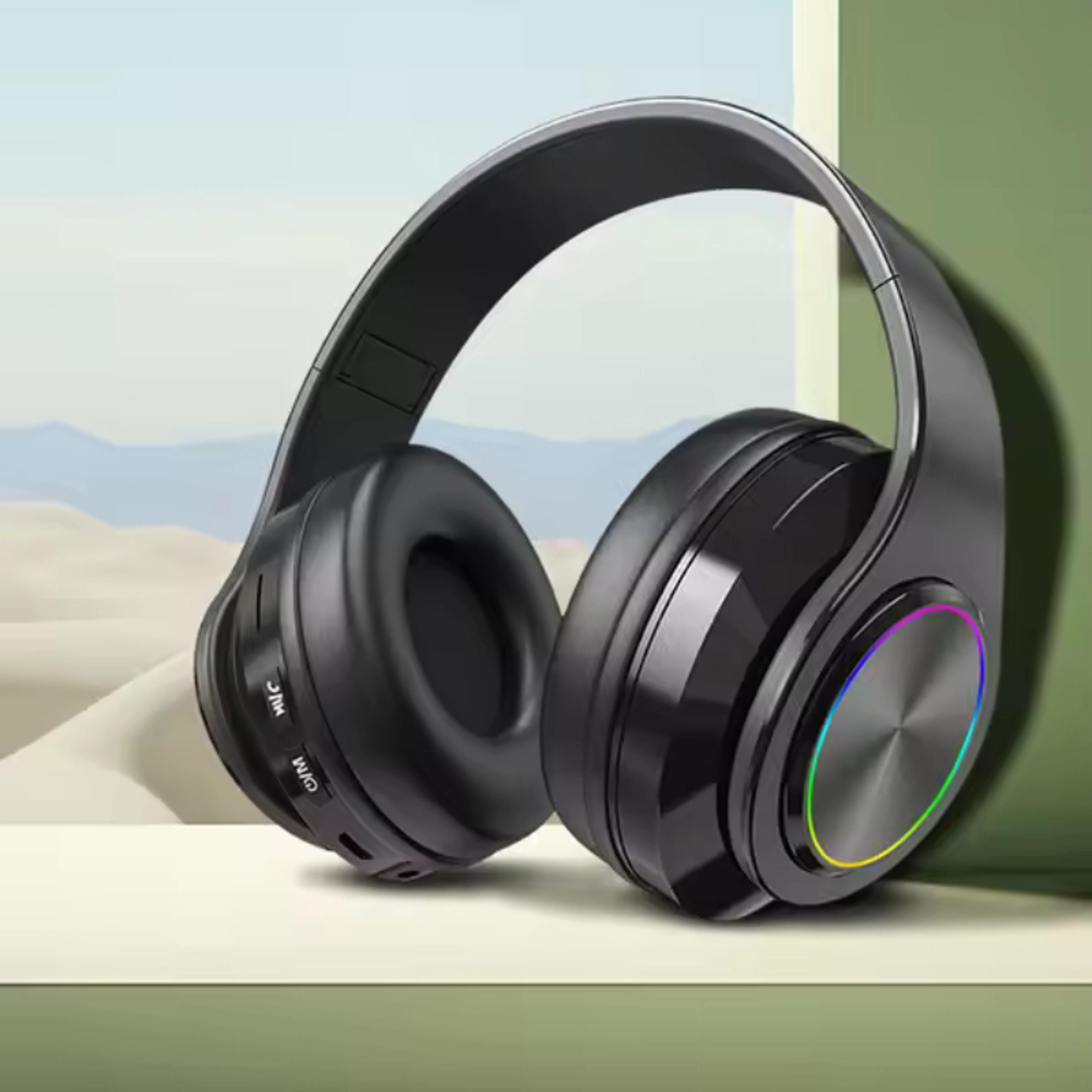 rgb wireless over ear headphones with noise reduction & hifi stereo sound
