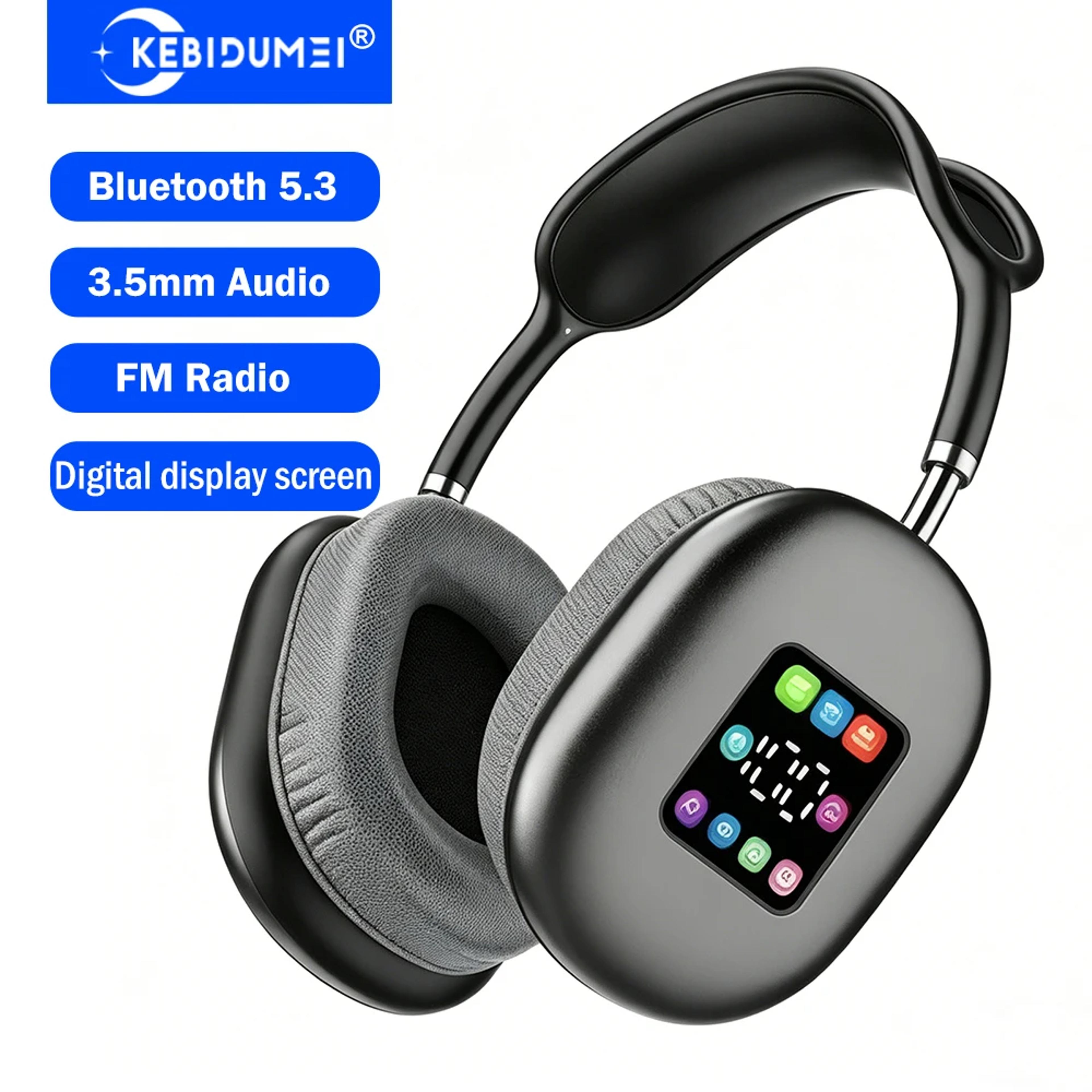 smart anc bluetooth over ear headphones with color display & fm radio
