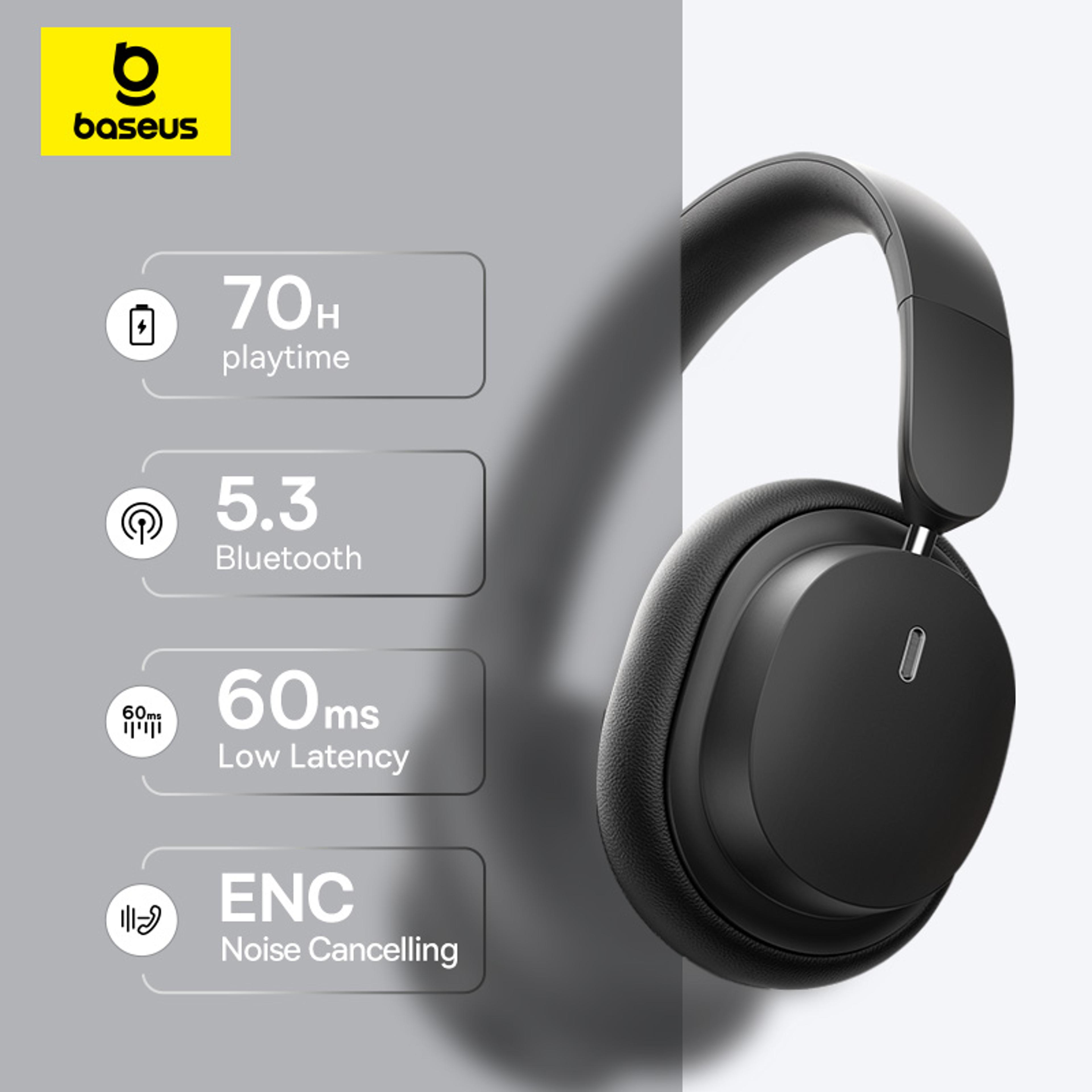 baseus bowie wireless over ear headphones with bluetooth spatial audio & playtime