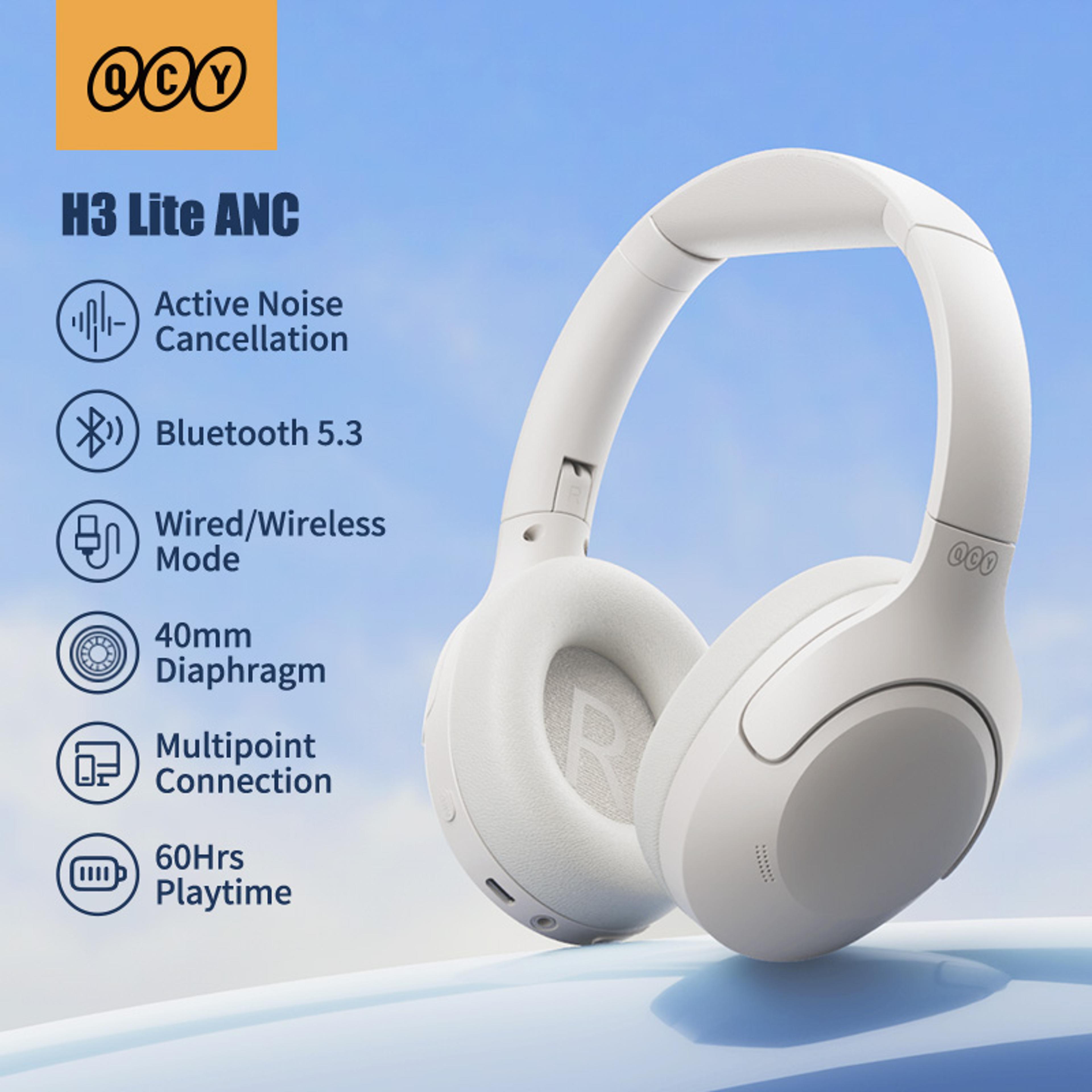 qcy lite anc wireless over ear bluetooth headphones playtime noise cancelling headset