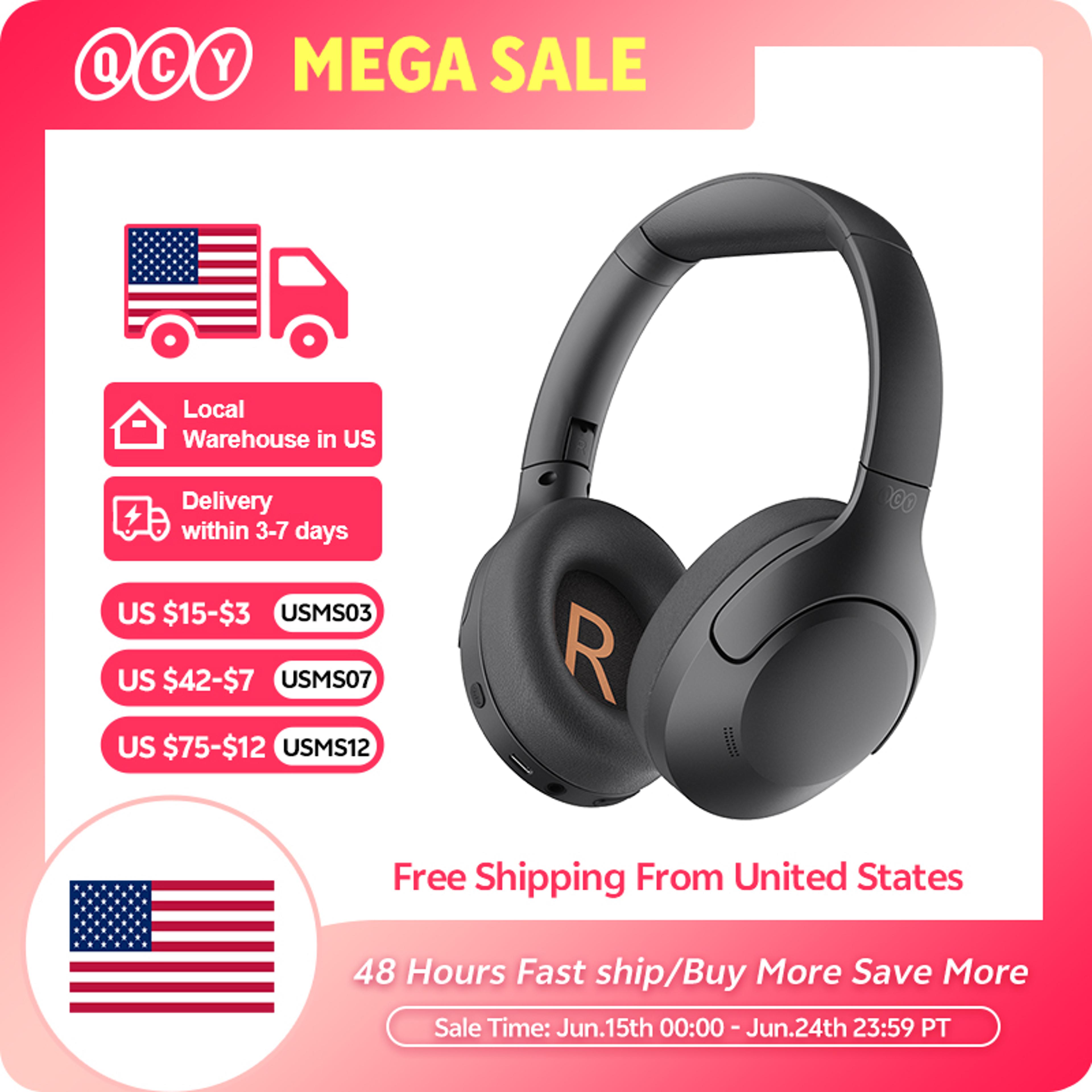 qcy lite active noise cancelling bluetooth headphones with hifi sound & playtime