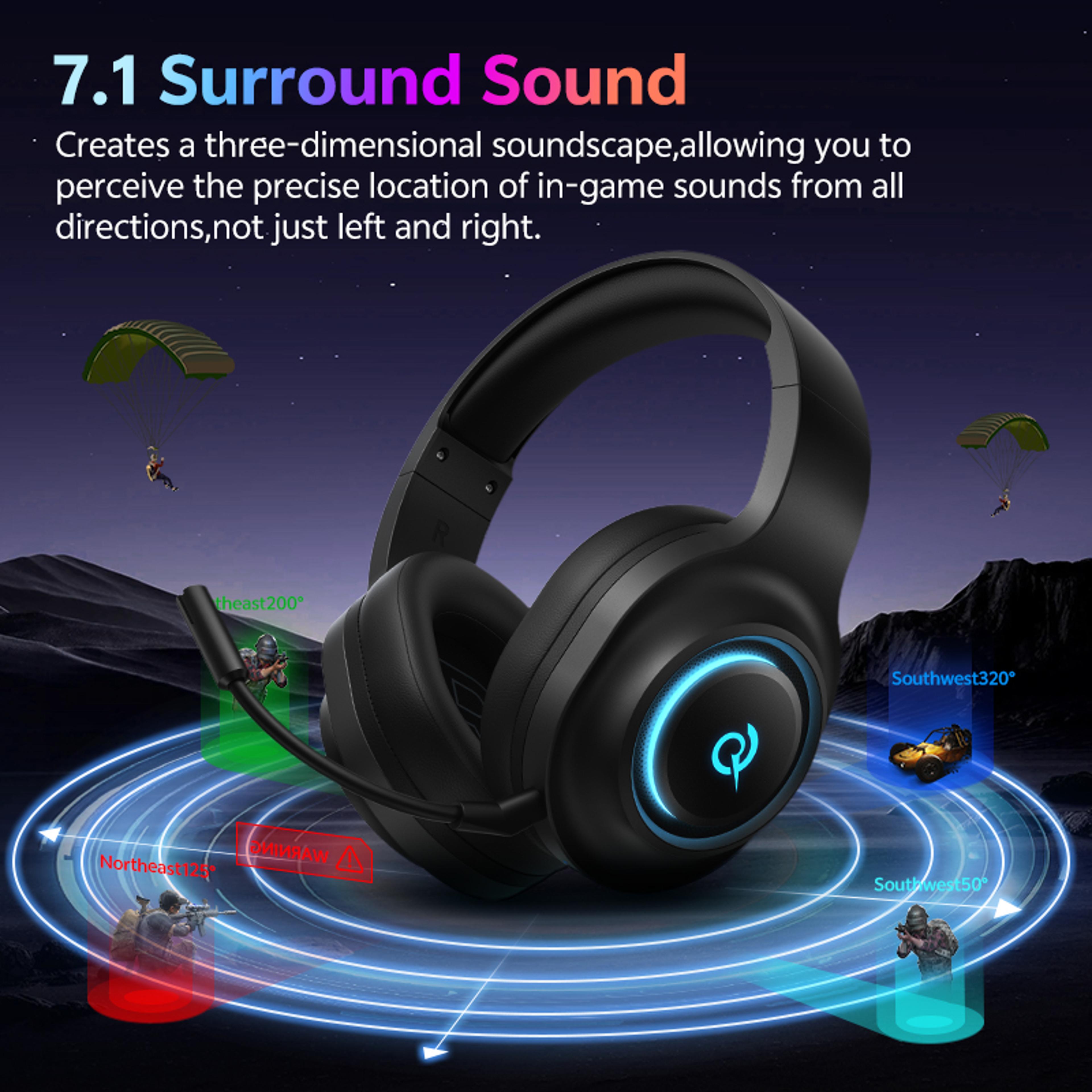 qcy heroad wireless gaming headset surround sound rgb bluetooth over ear headphones with mic
