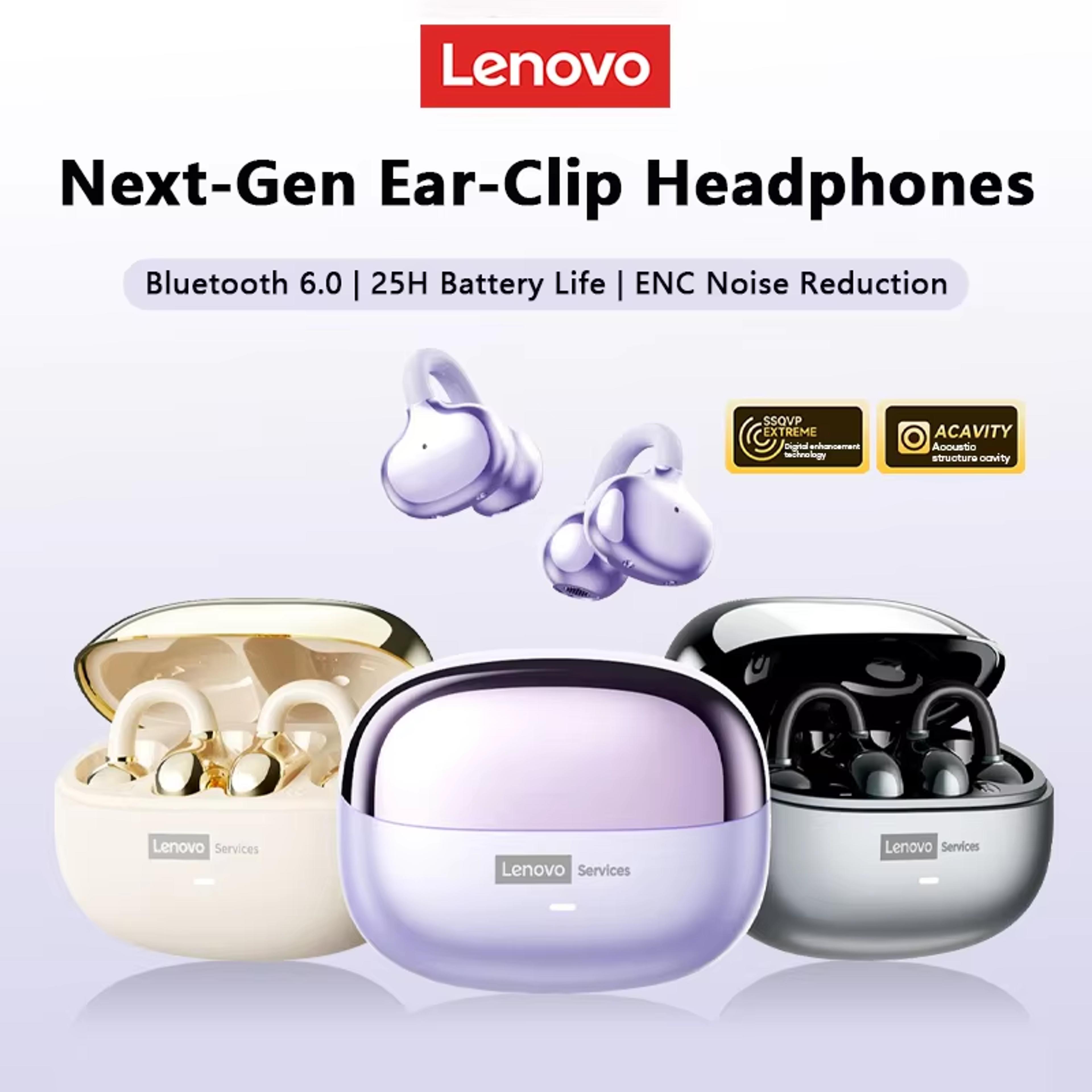 lenovo bluetooth ear clip sports earbuds hifi stereo noise cancelling long battery life
