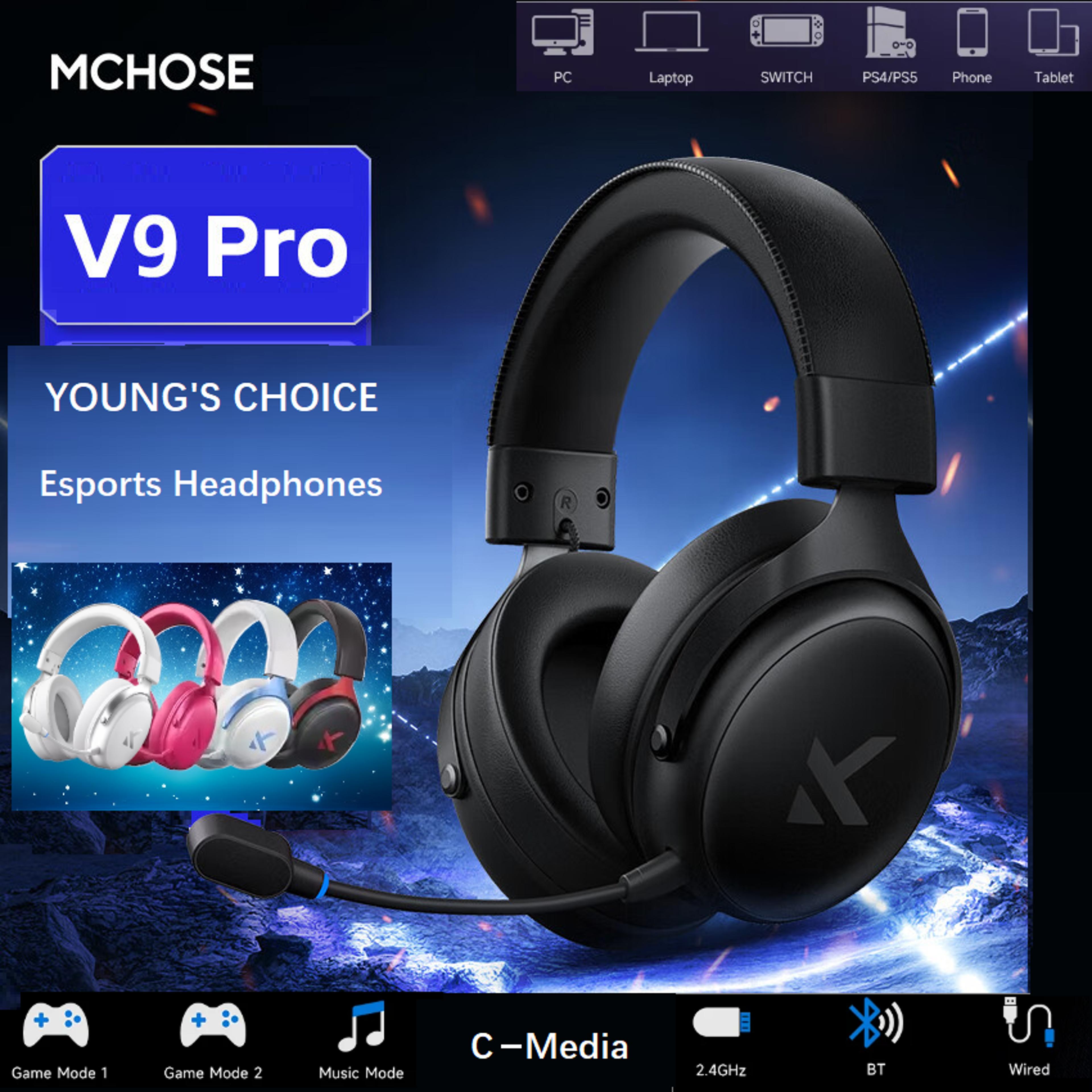 mchose pro wireless gaming headset with surround sound & noise canceling mic