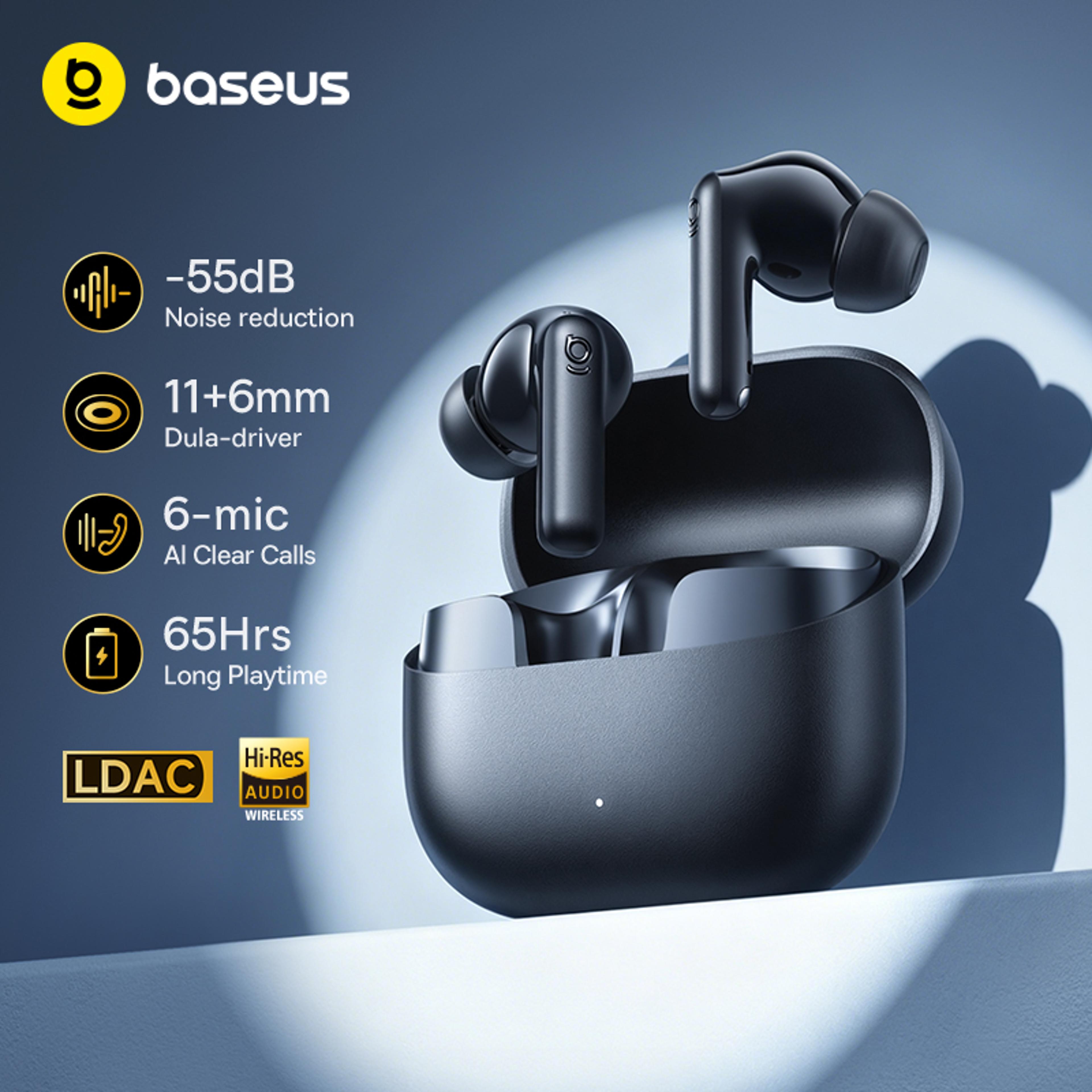 baseus ultra noise cancelling wireless earbuds with playtime & ai clear calls