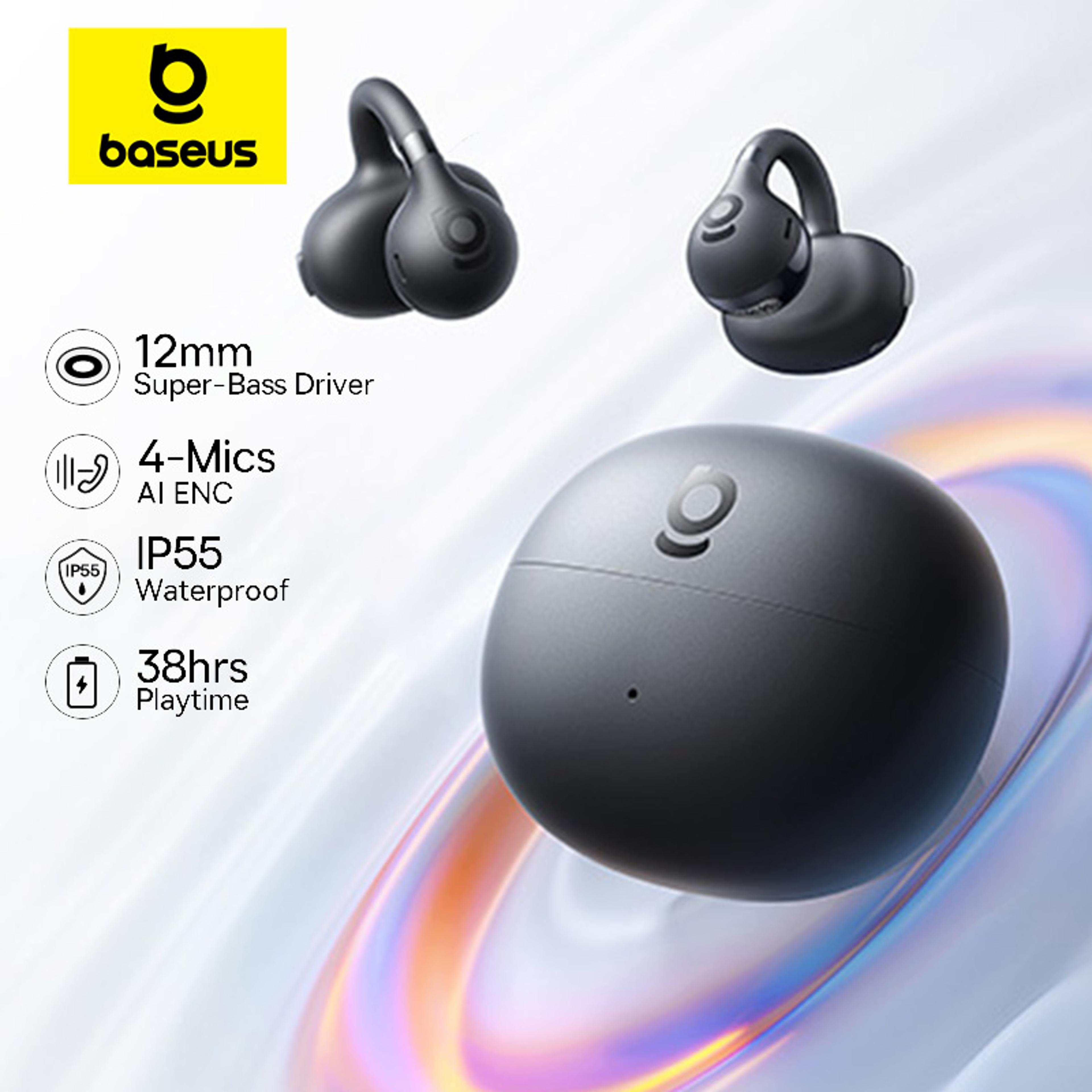 baseus open ear clip on earbuds with super bass and mic clear calls