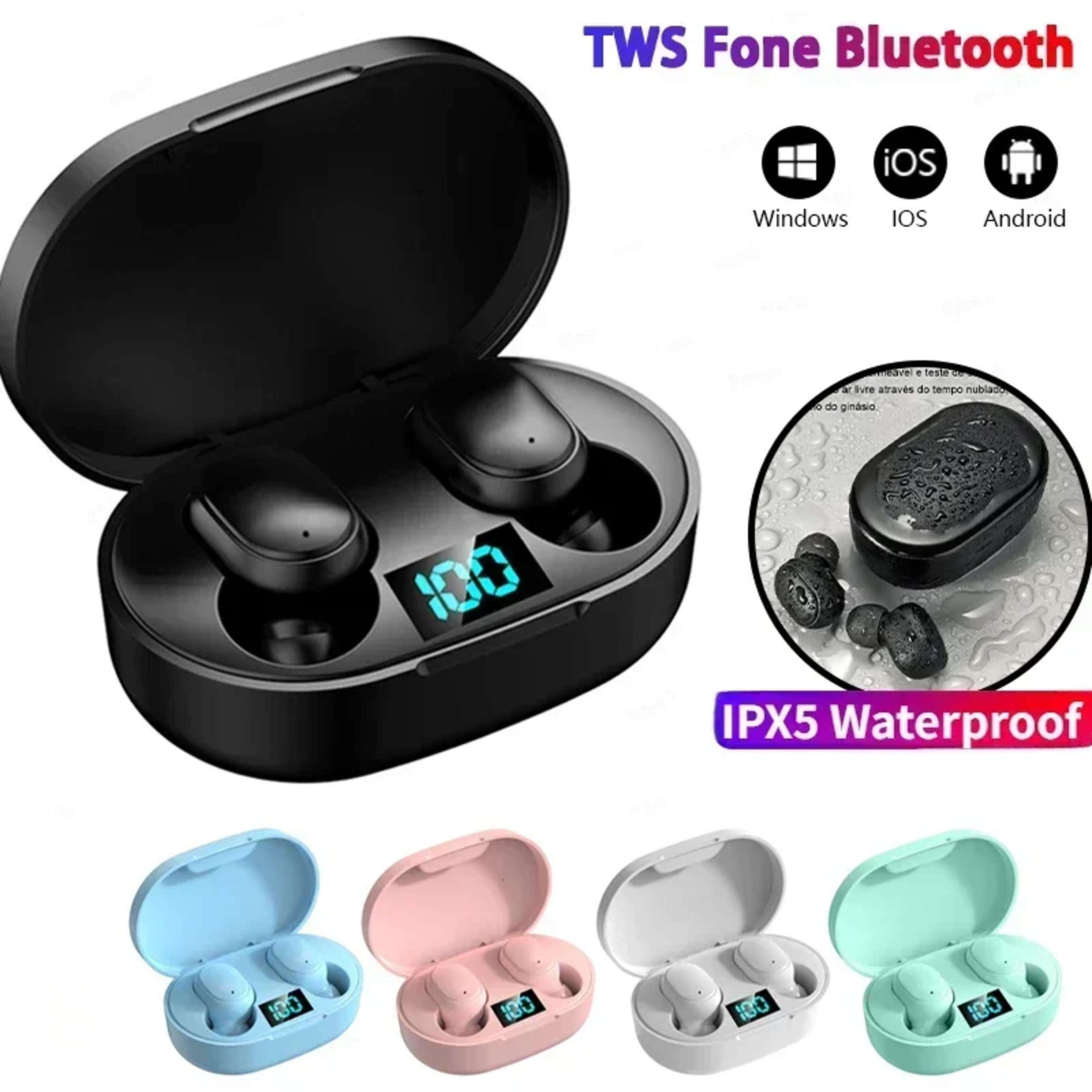 true wireless bluetooth earbuds with noise cancellation & led power display