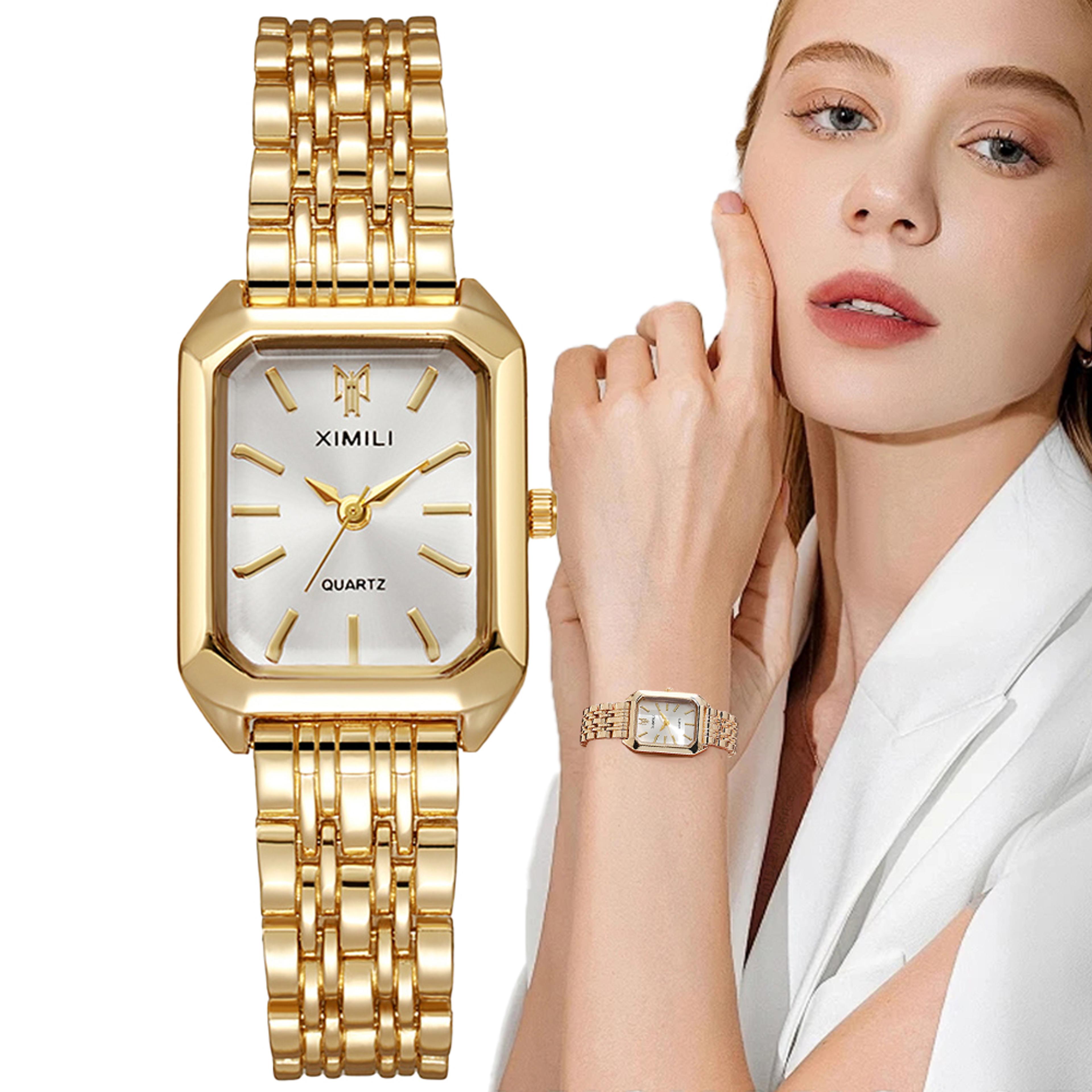 elegant square gold quartz watch for women stainless steel business dress wristwatch