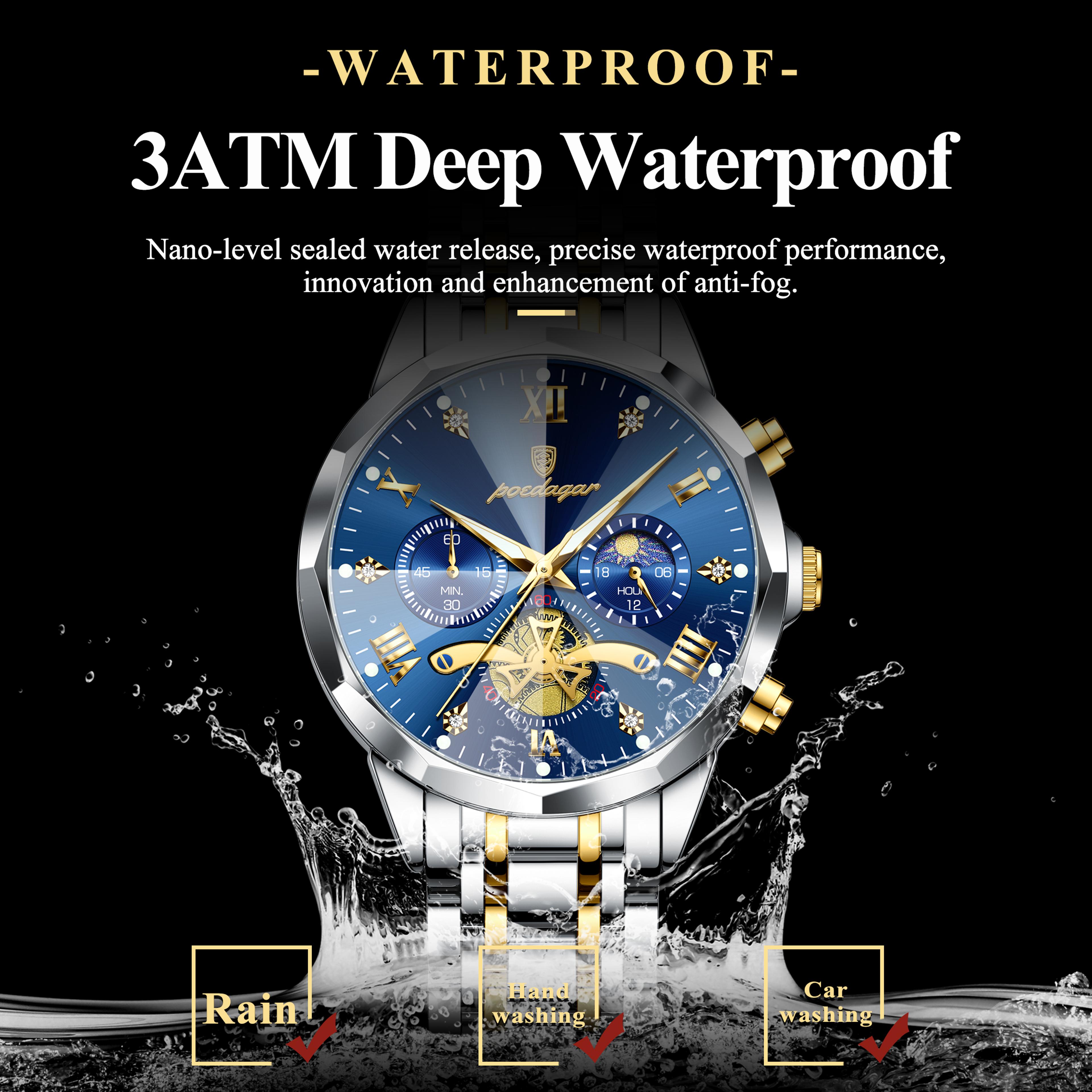 poedagar luxury chronograph watch for men waterproof stainless steel quartz timepiece