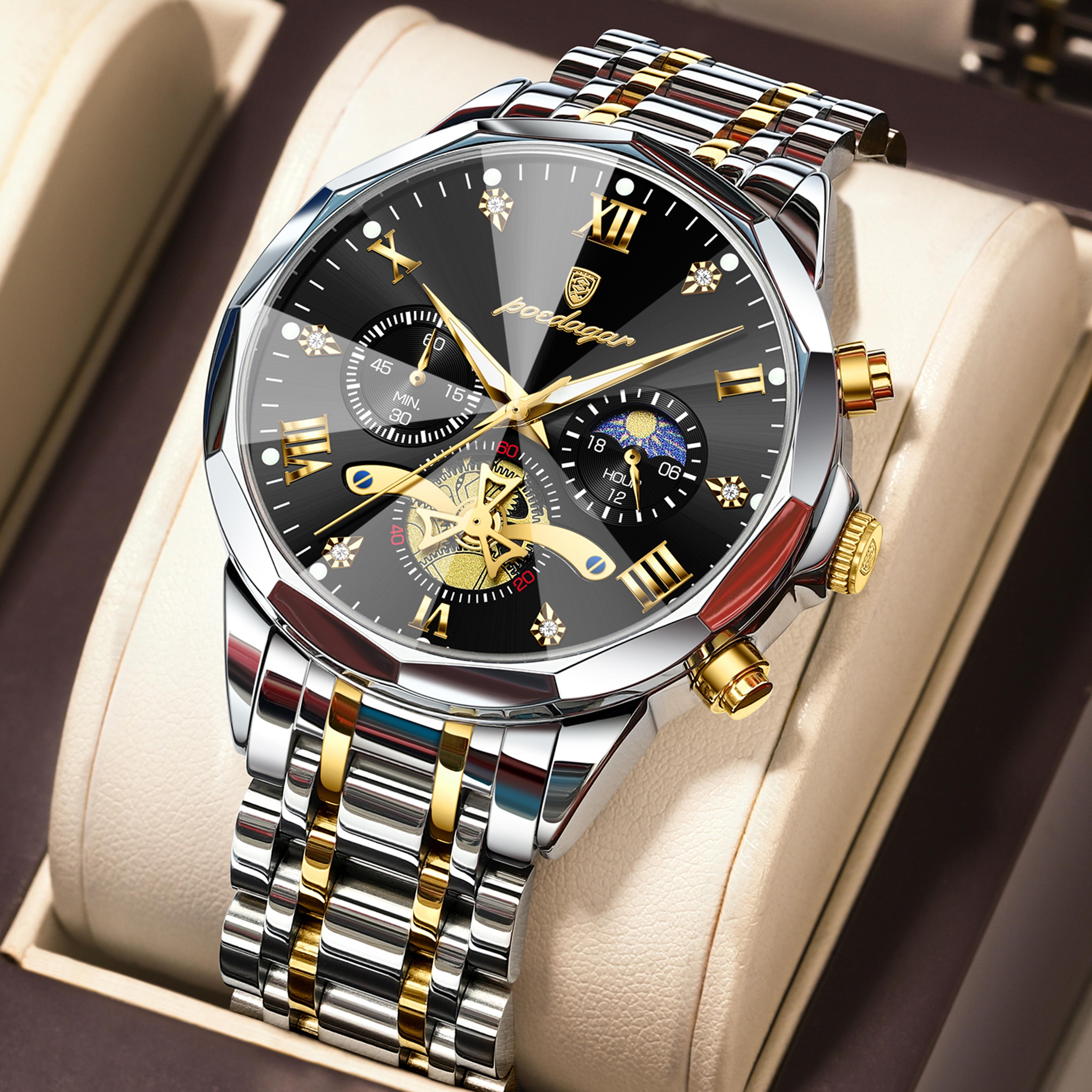 poedagar elite chronograph men's watch waterproof stainless steel quartz sport watch