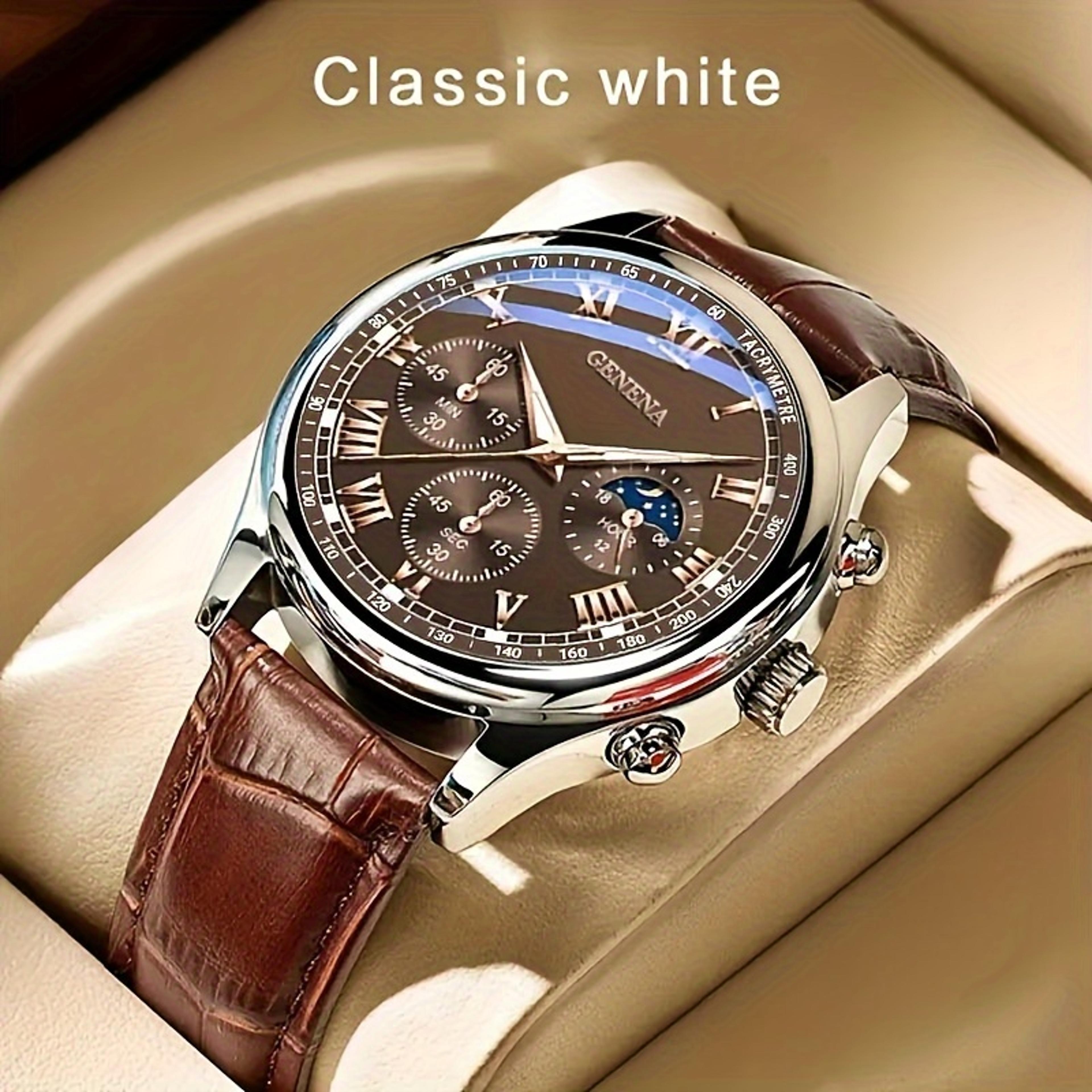 geneva classic quartz business watch for men waterproof luminous dress timepiece