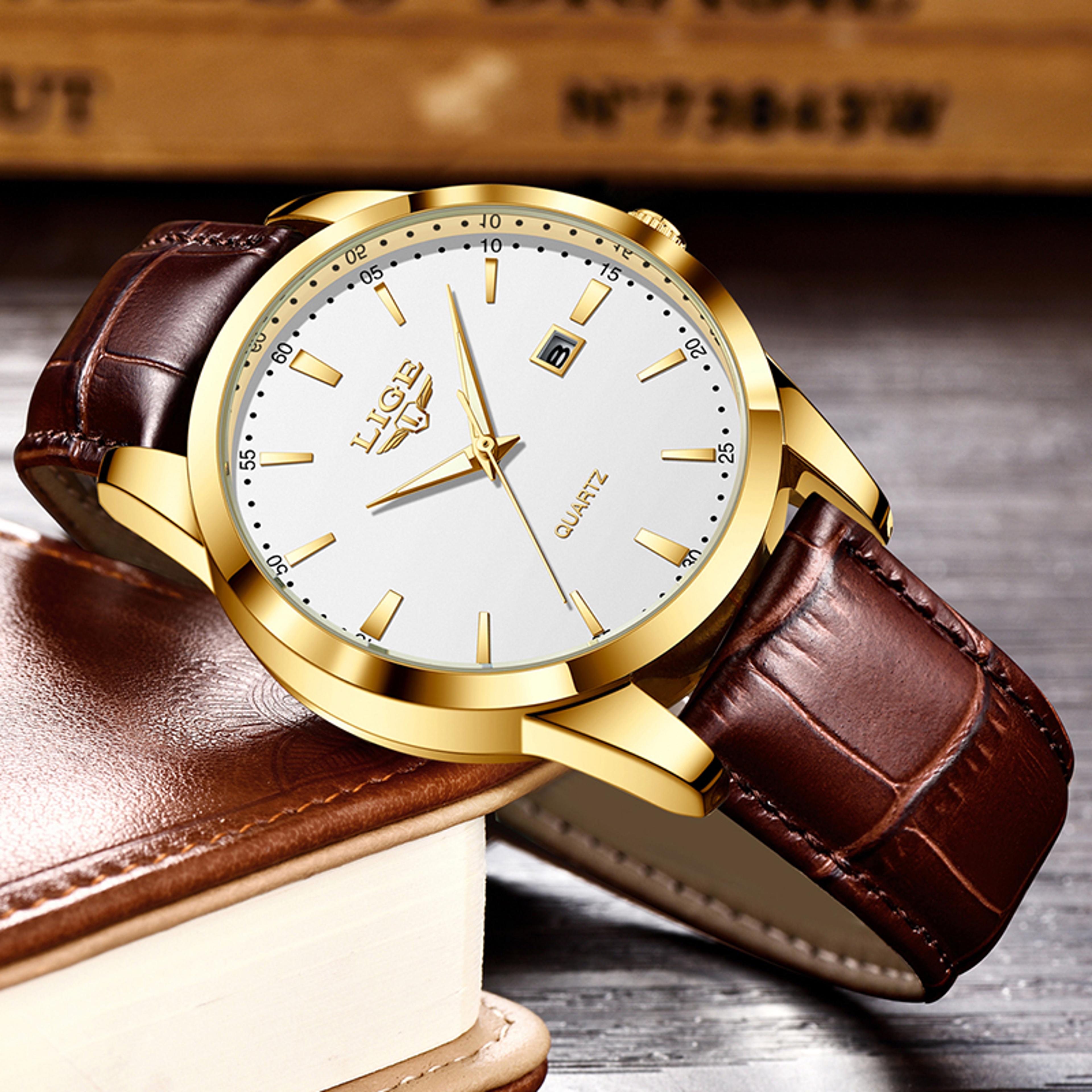 lige tactical chronograph leather watch for men waterproof quartz sports timepiece