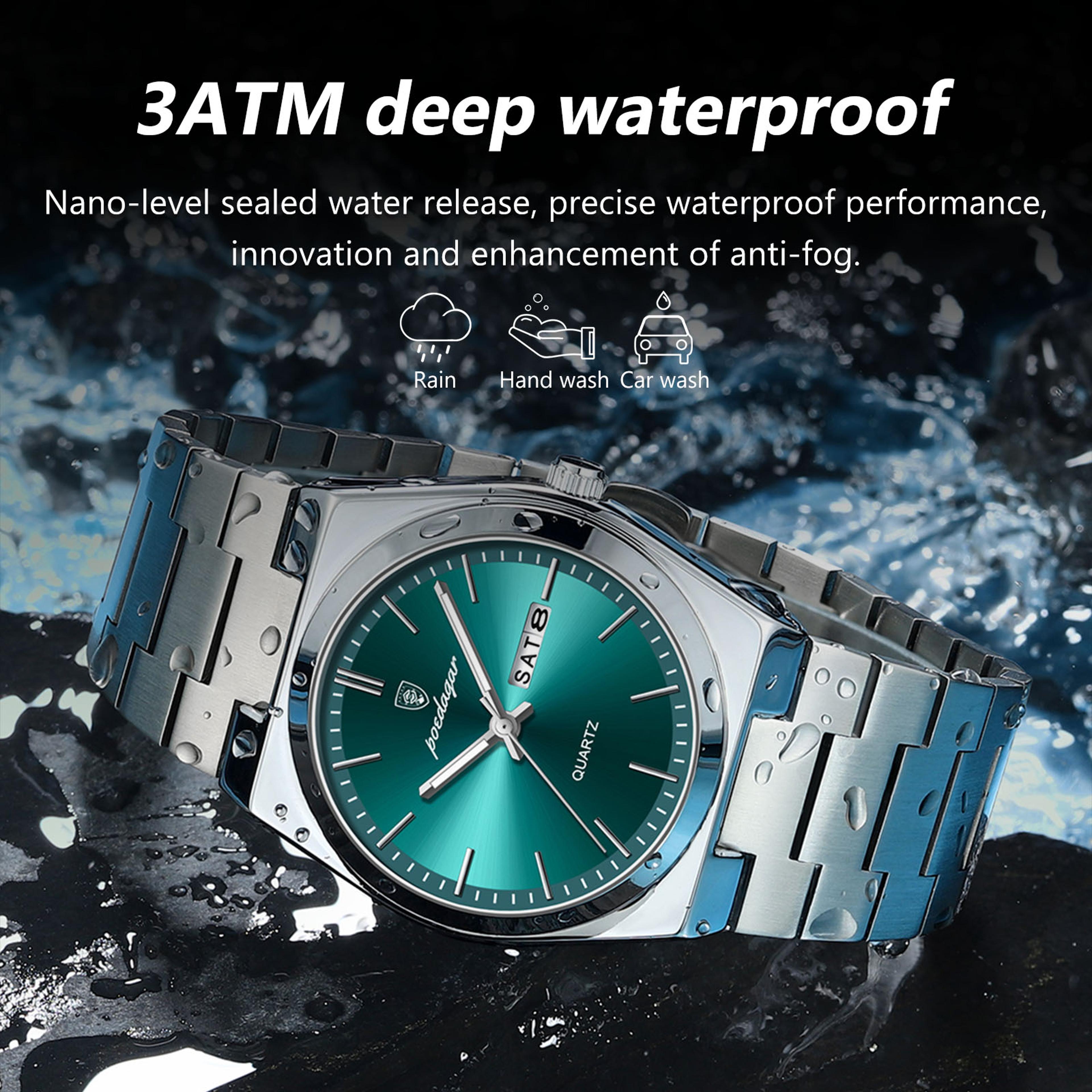 poedagar executive quartz watch for men waterproof stainless steel date & day wristwatch