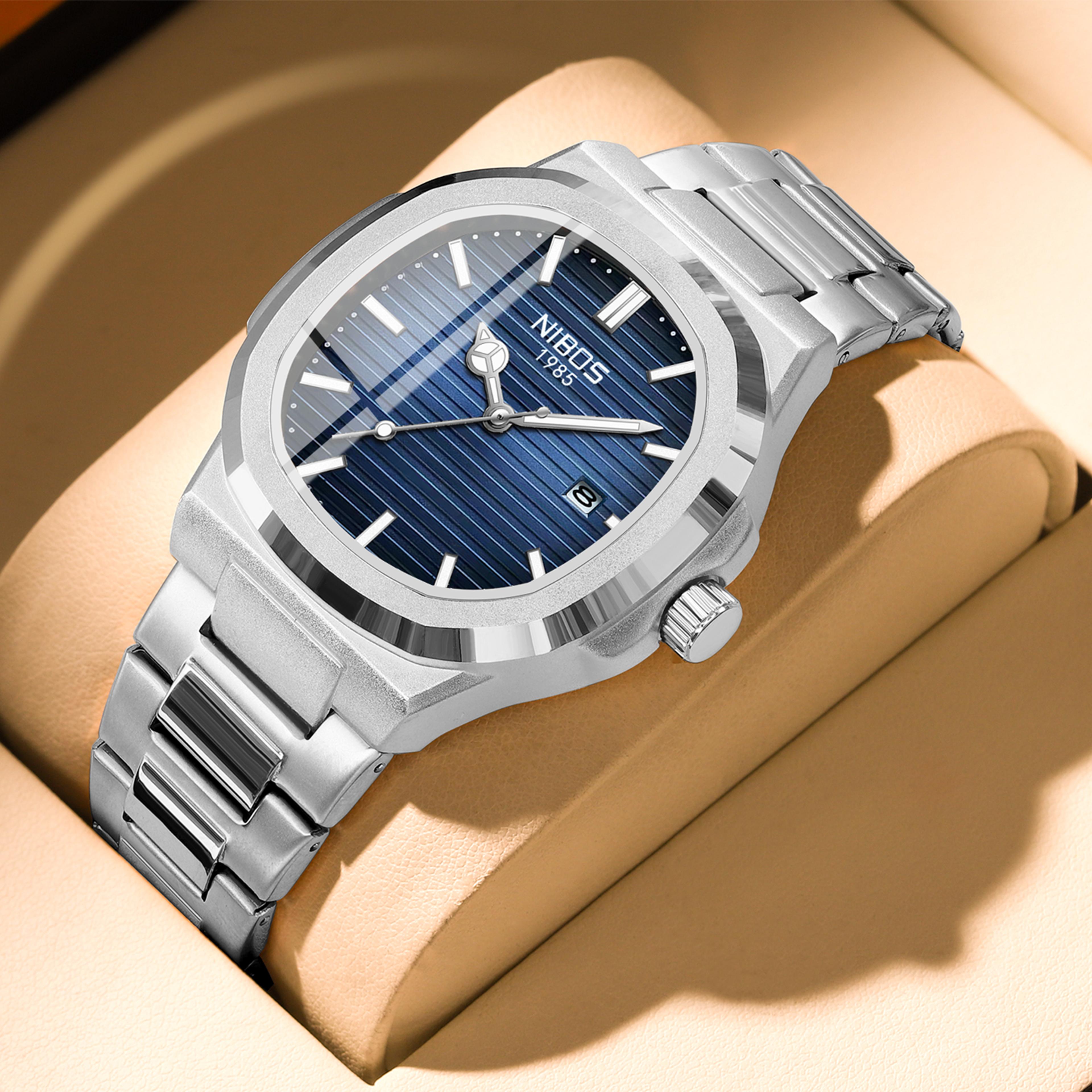 nibosi military quartz watch for men waterproof stainless steel analog date watch