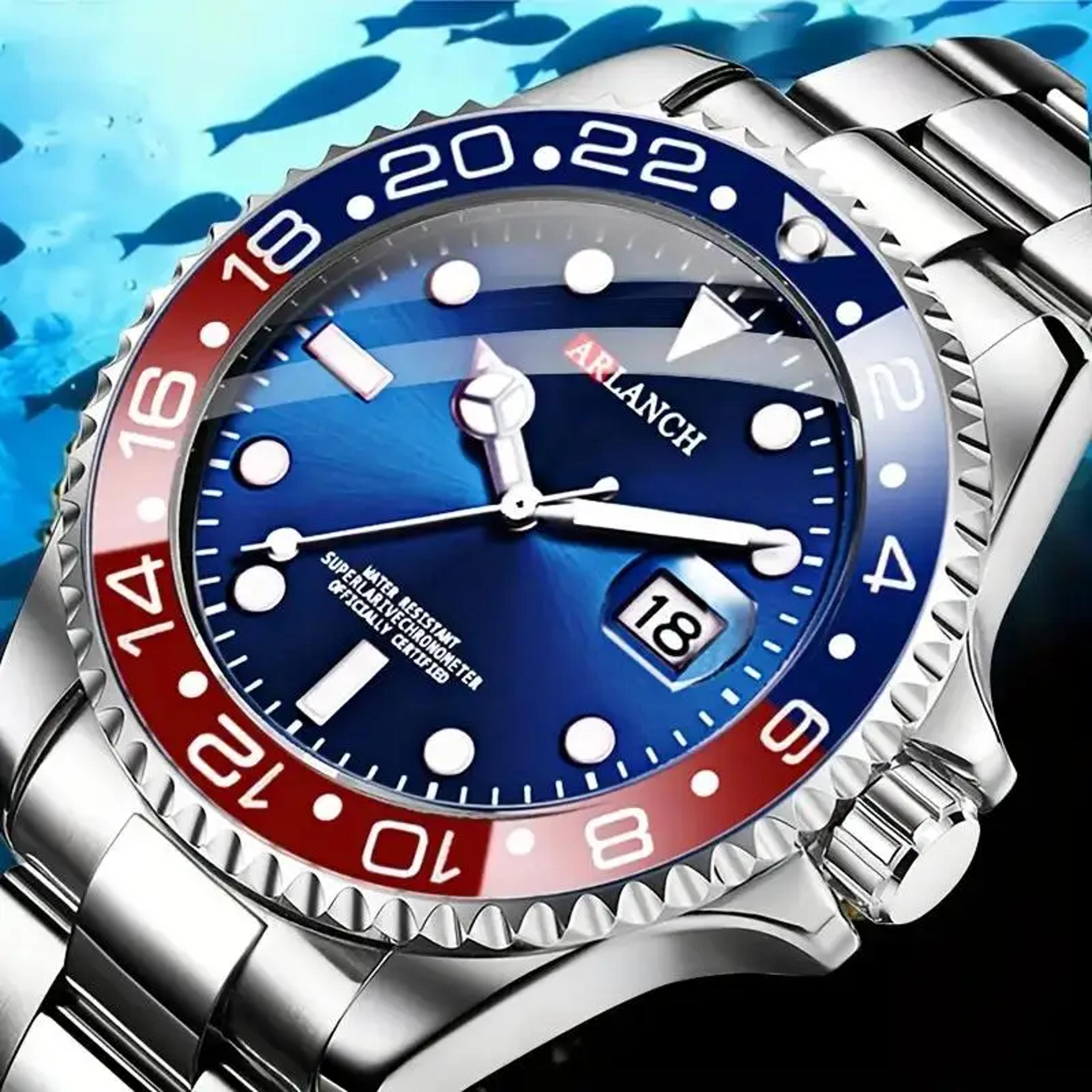 executive diver quartz watch stainless steel date magnifier men's watch