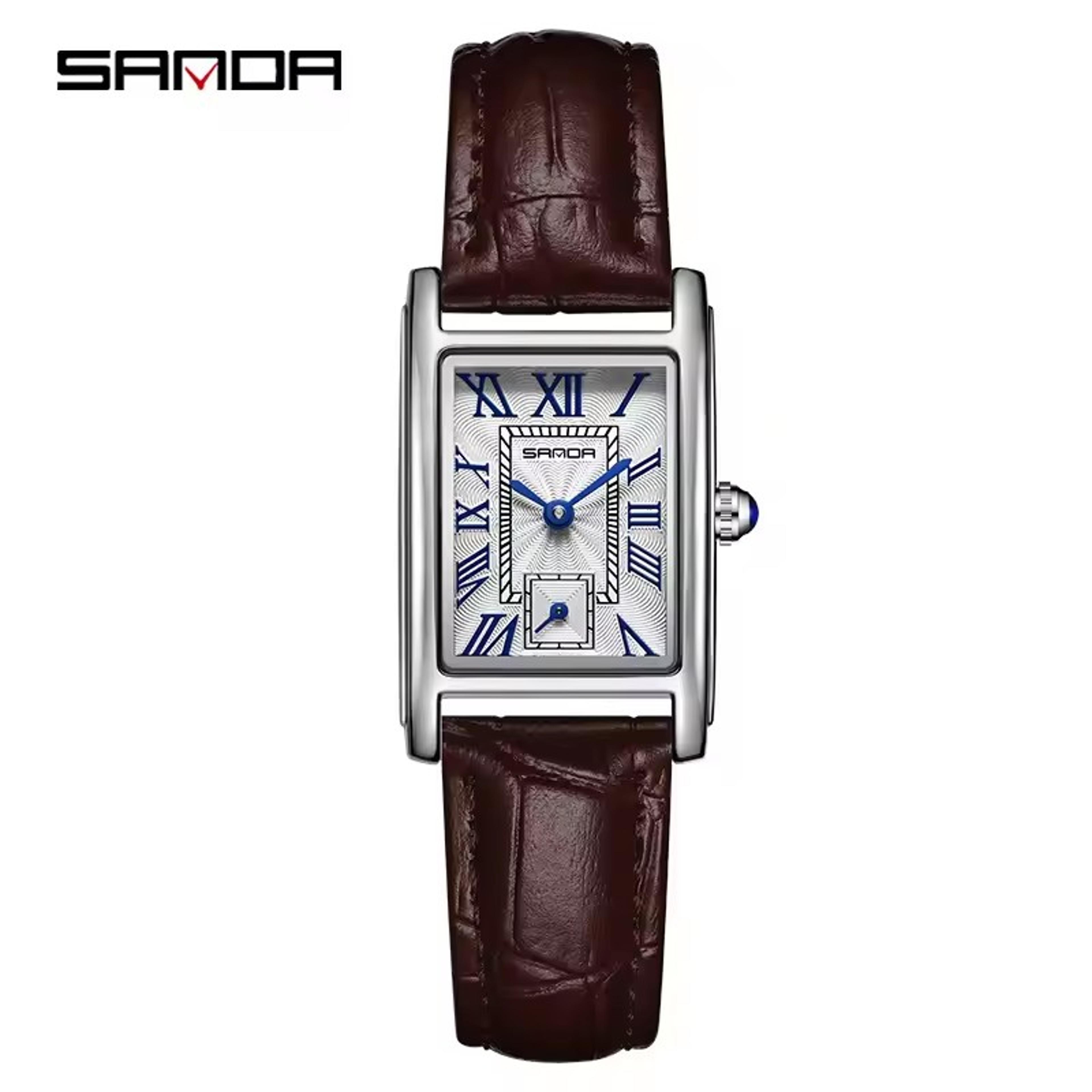 sanda elegance rectangular quartz watch for women waterproof leather dress watch