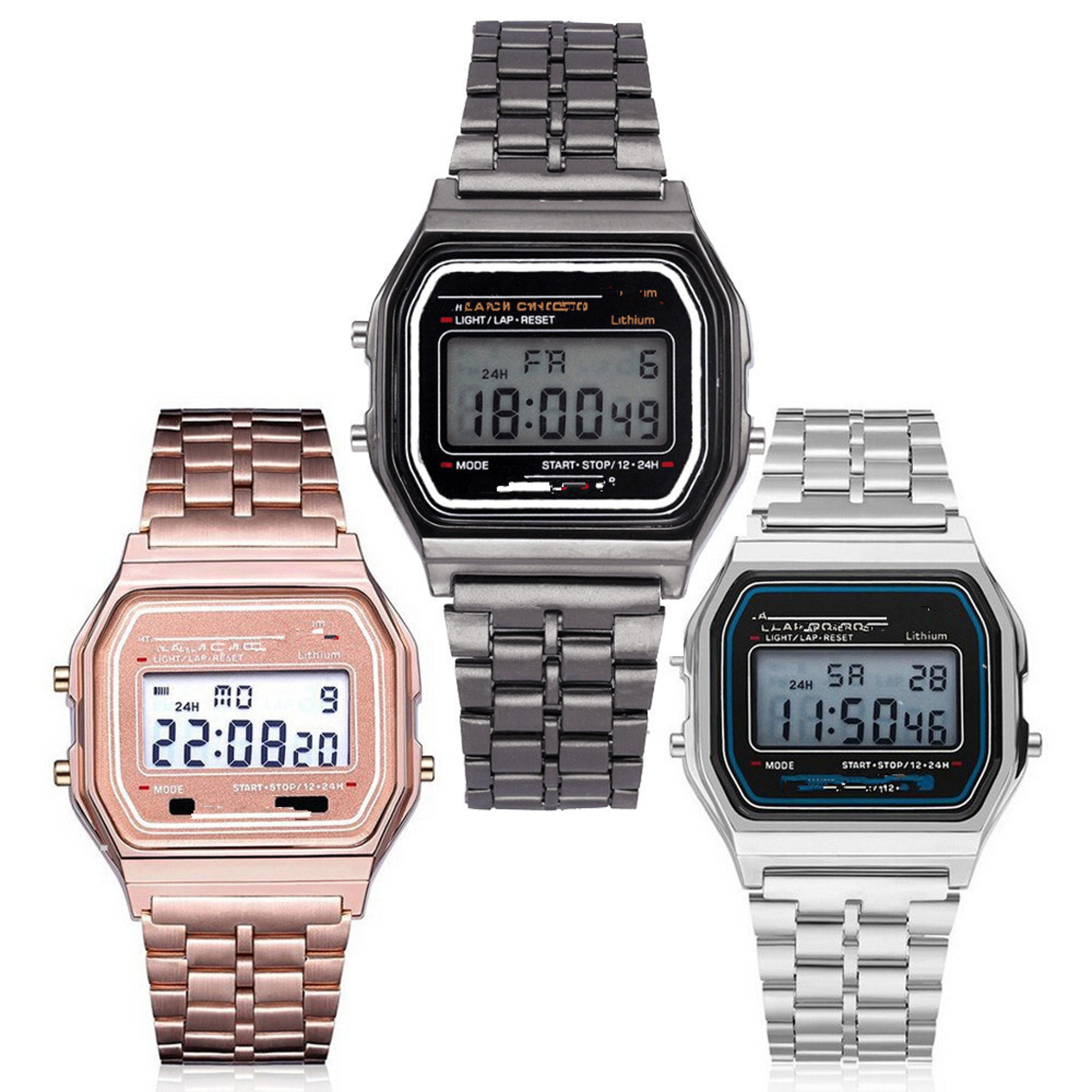 ultra slim led digital watch stainless steel band retro fashion wristwatch