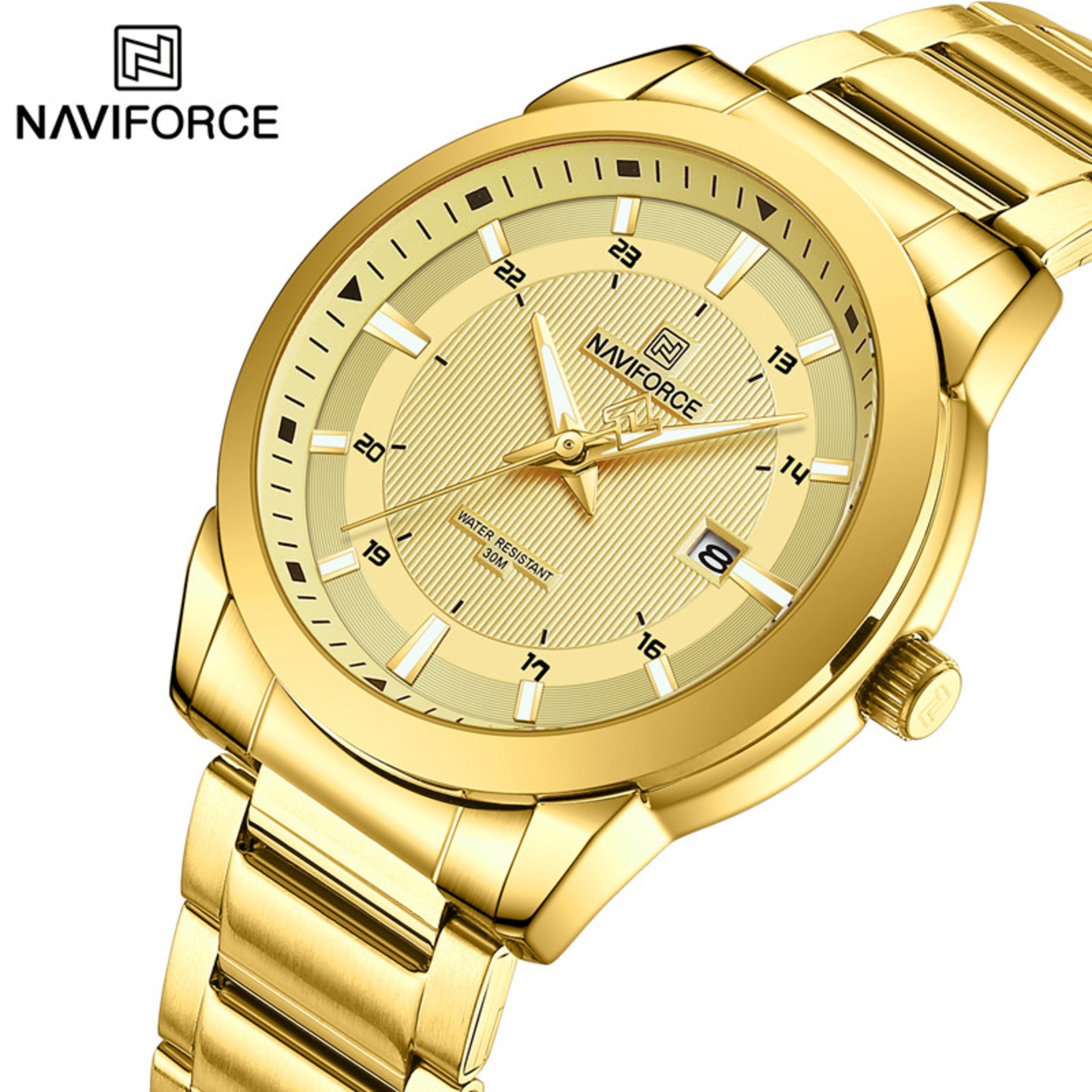 naviforce luxury stainless steel quartz sports watch for men waterproof date wristwatch