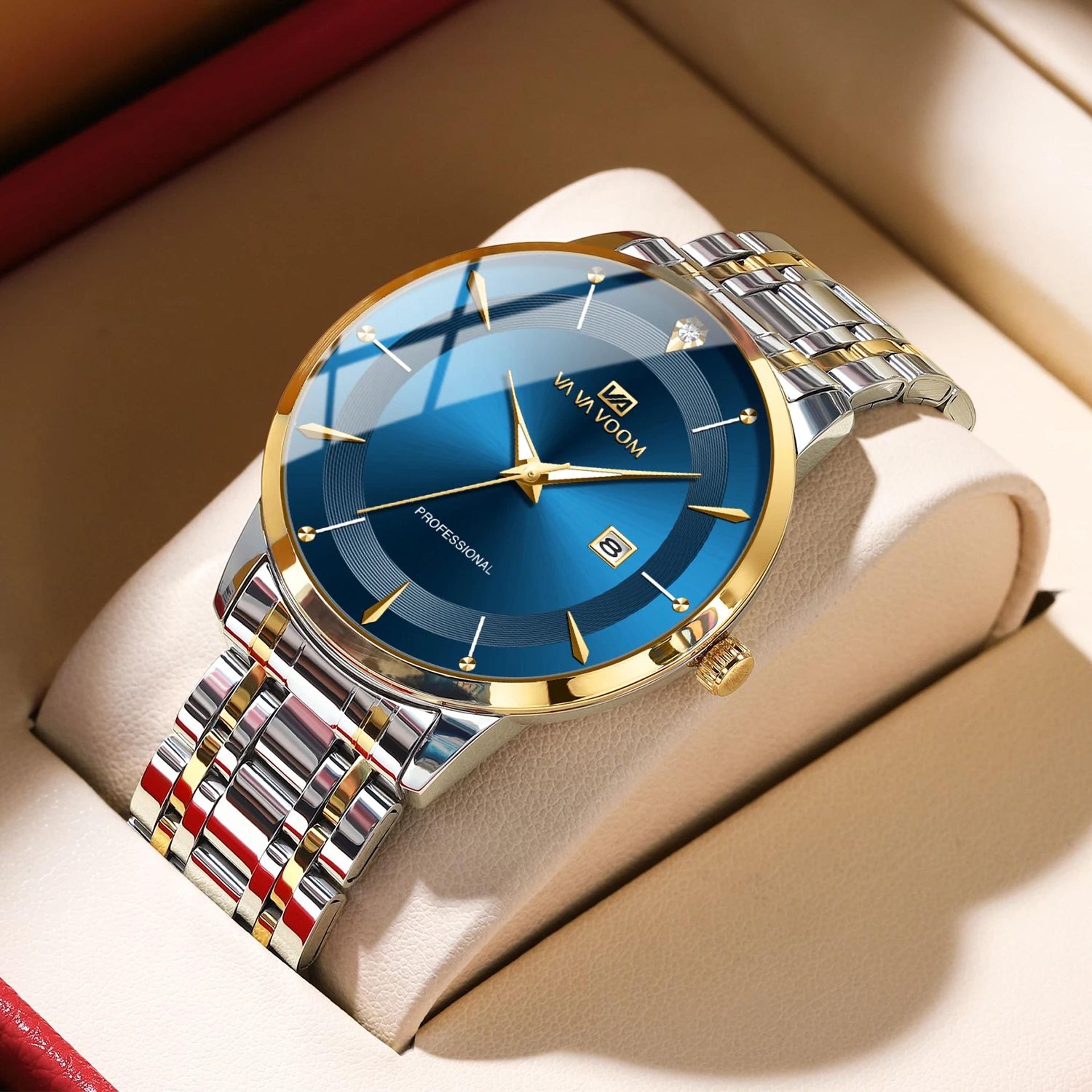prestige blue gold luxury quartz watch for men stainless steel business timepiece