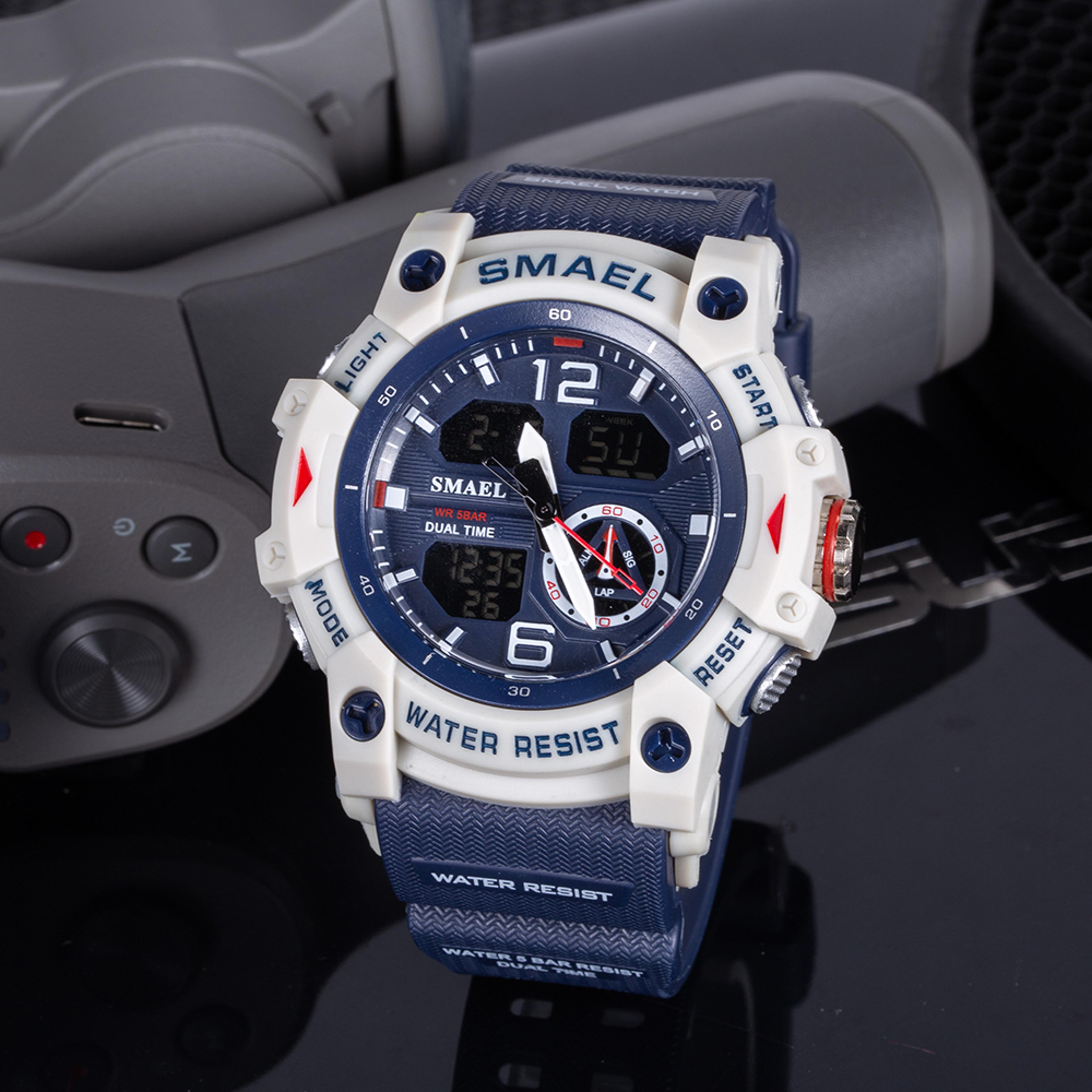 smael tactical dual display military sport watch for men waterproof led chronograph