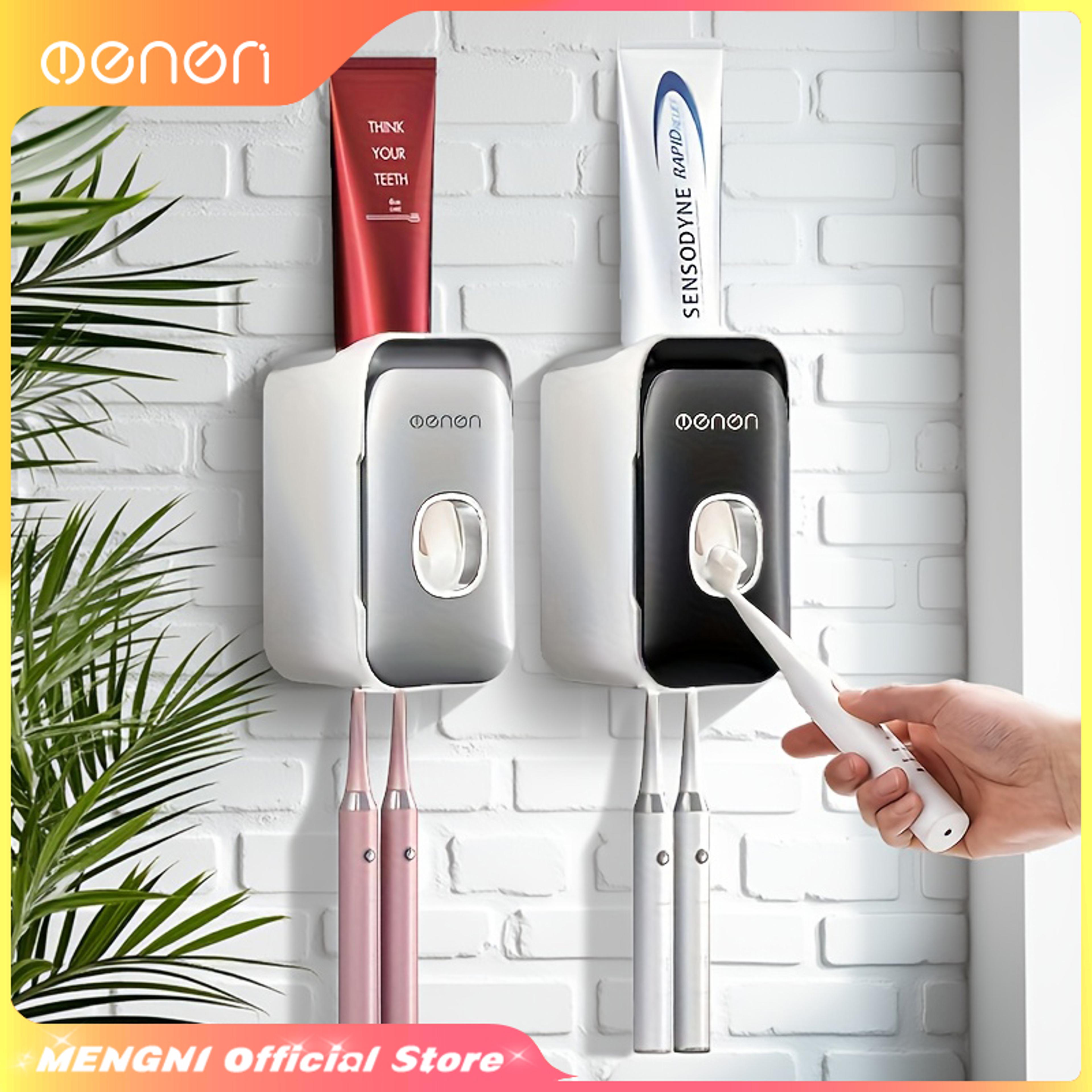 wall mounted toothpaste dispenser with toothbrush holder bathroom organizer