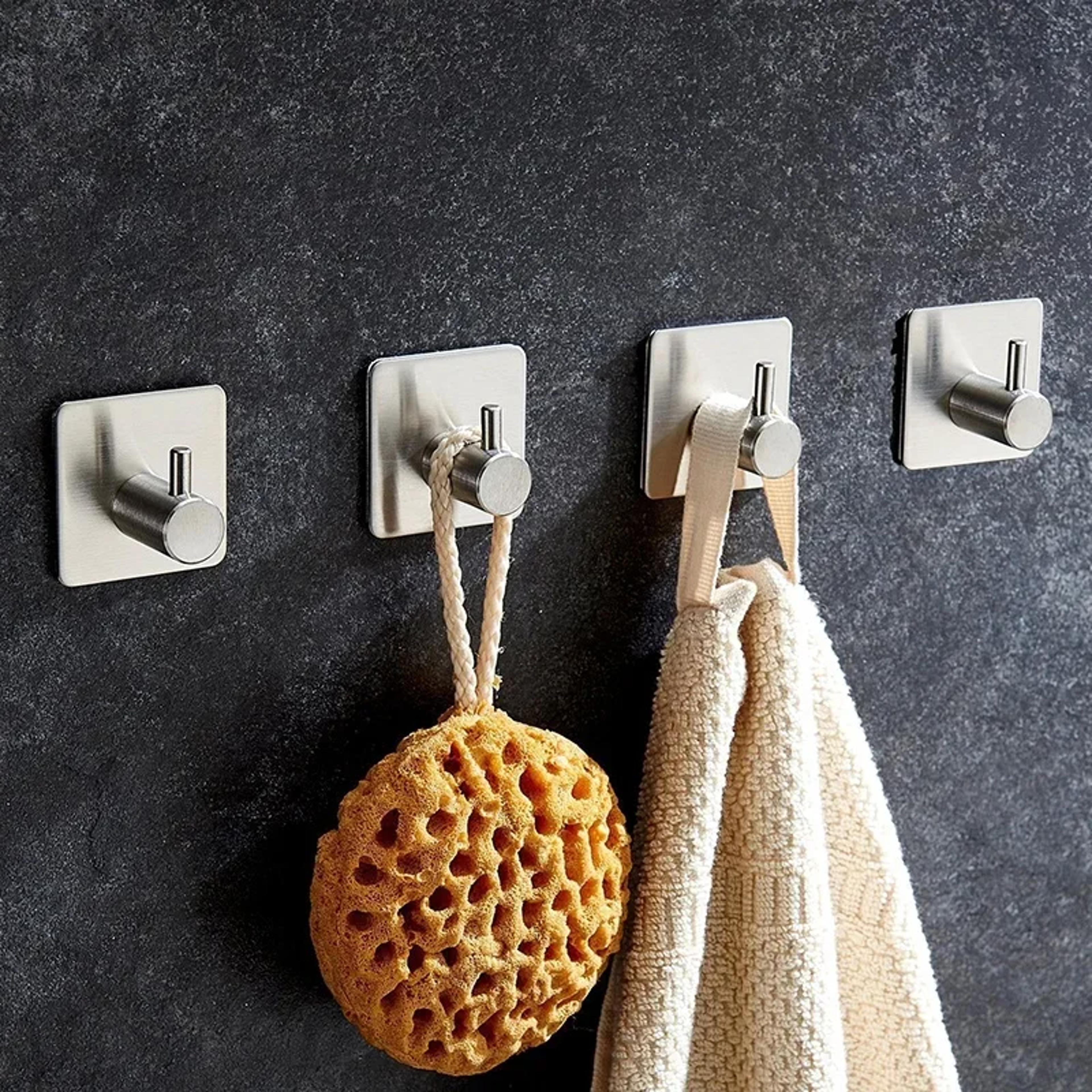 stainless steel self adhesive wall hooks with sticky back for towels, robes & coats
