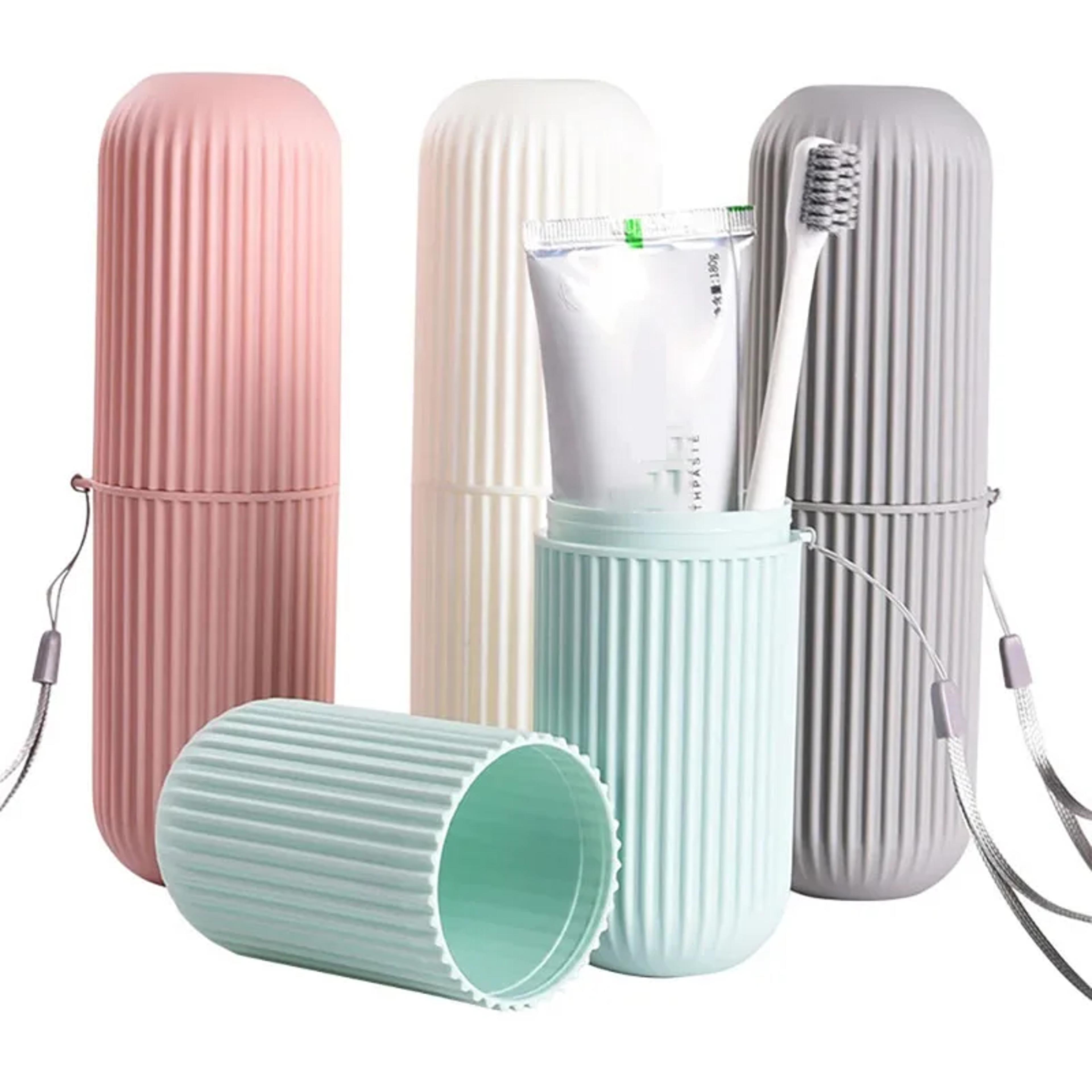 portable travel toothbrush holder cup & toiletries storage case