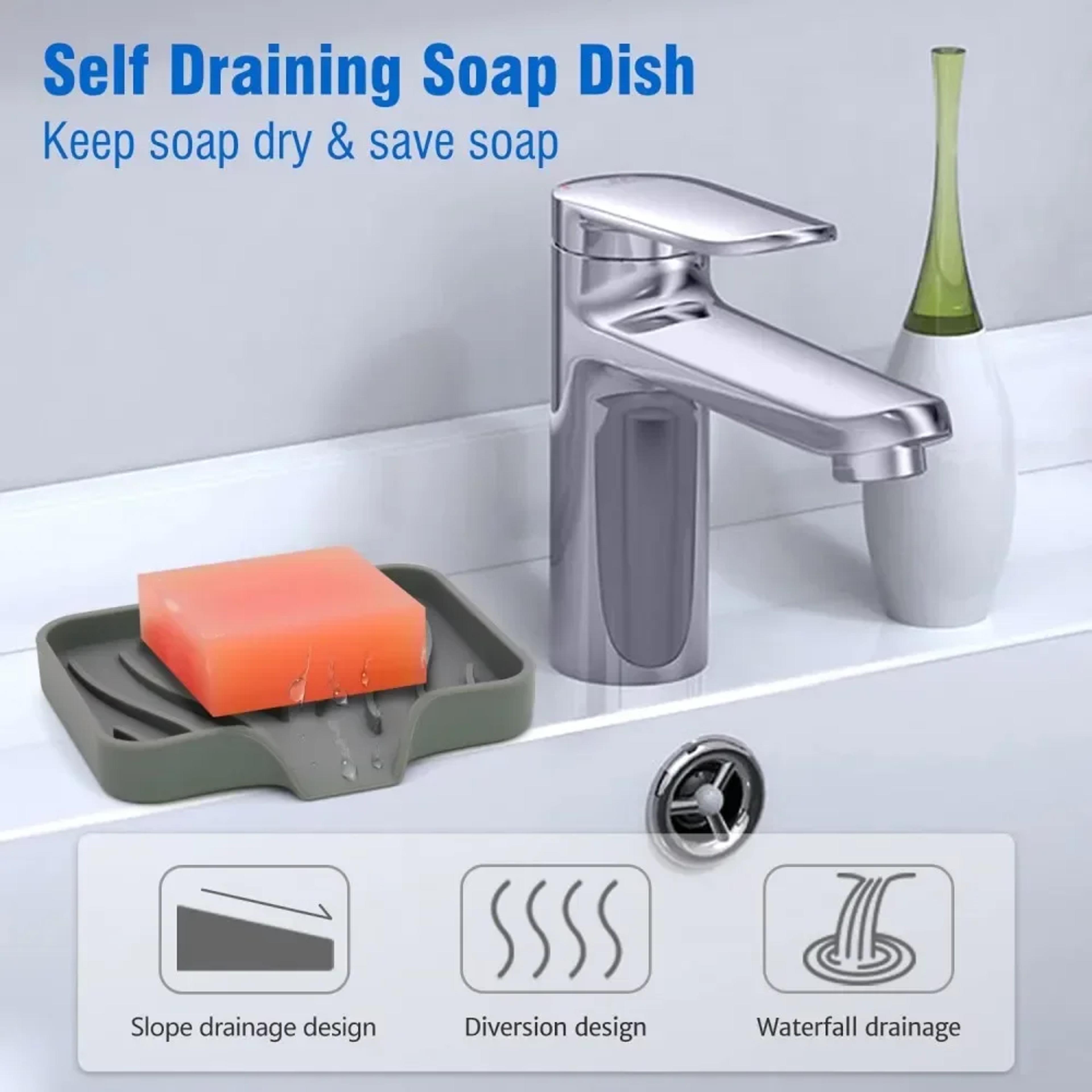 silicone soap dish with drain tray anti slip sink soap tray for kitchen & bathroom