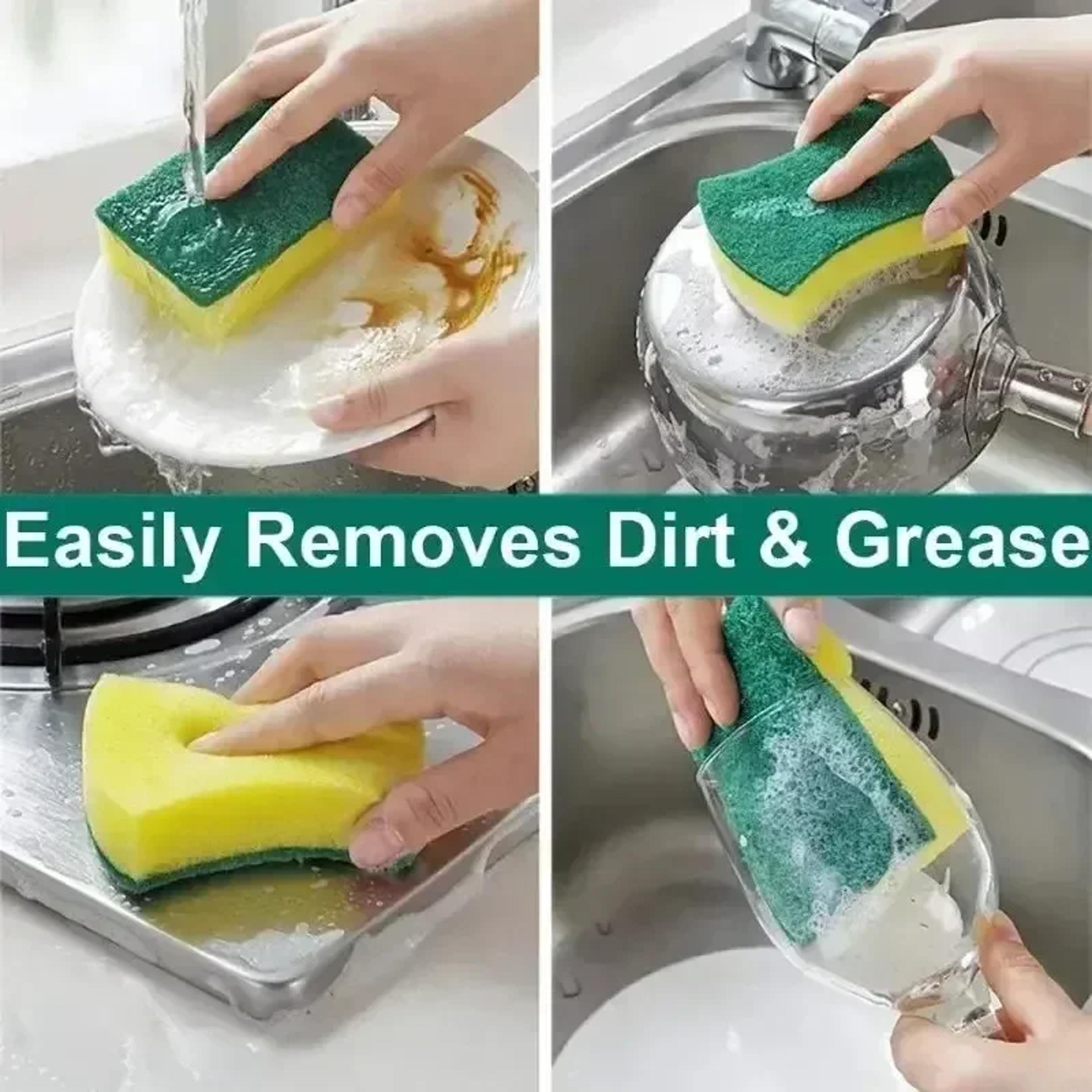 ultra absorbent dishwashing sponge & scouring pad set for kitchen cleaning