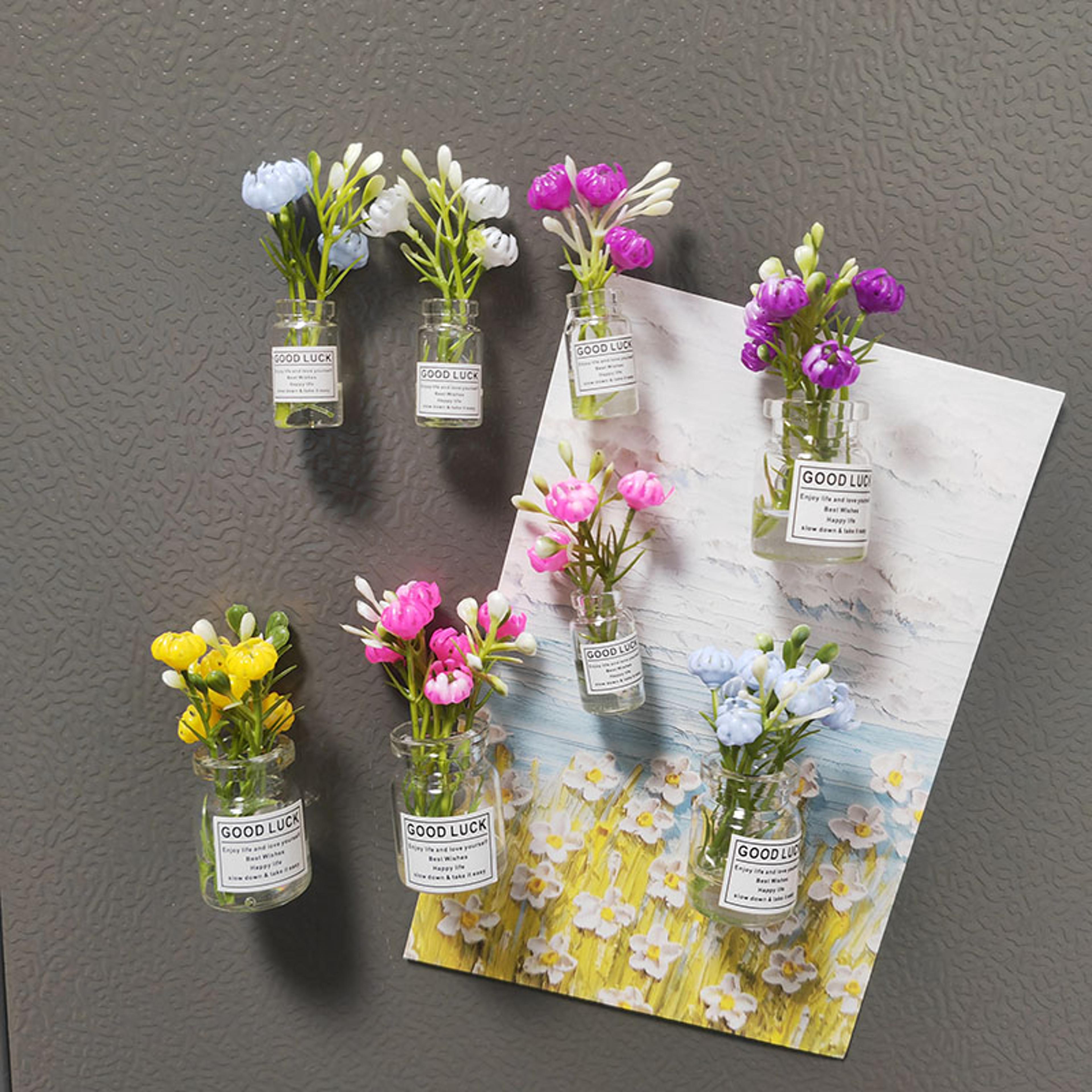 magnetic mini glass flower vase set for refrigerator decorative bud vases