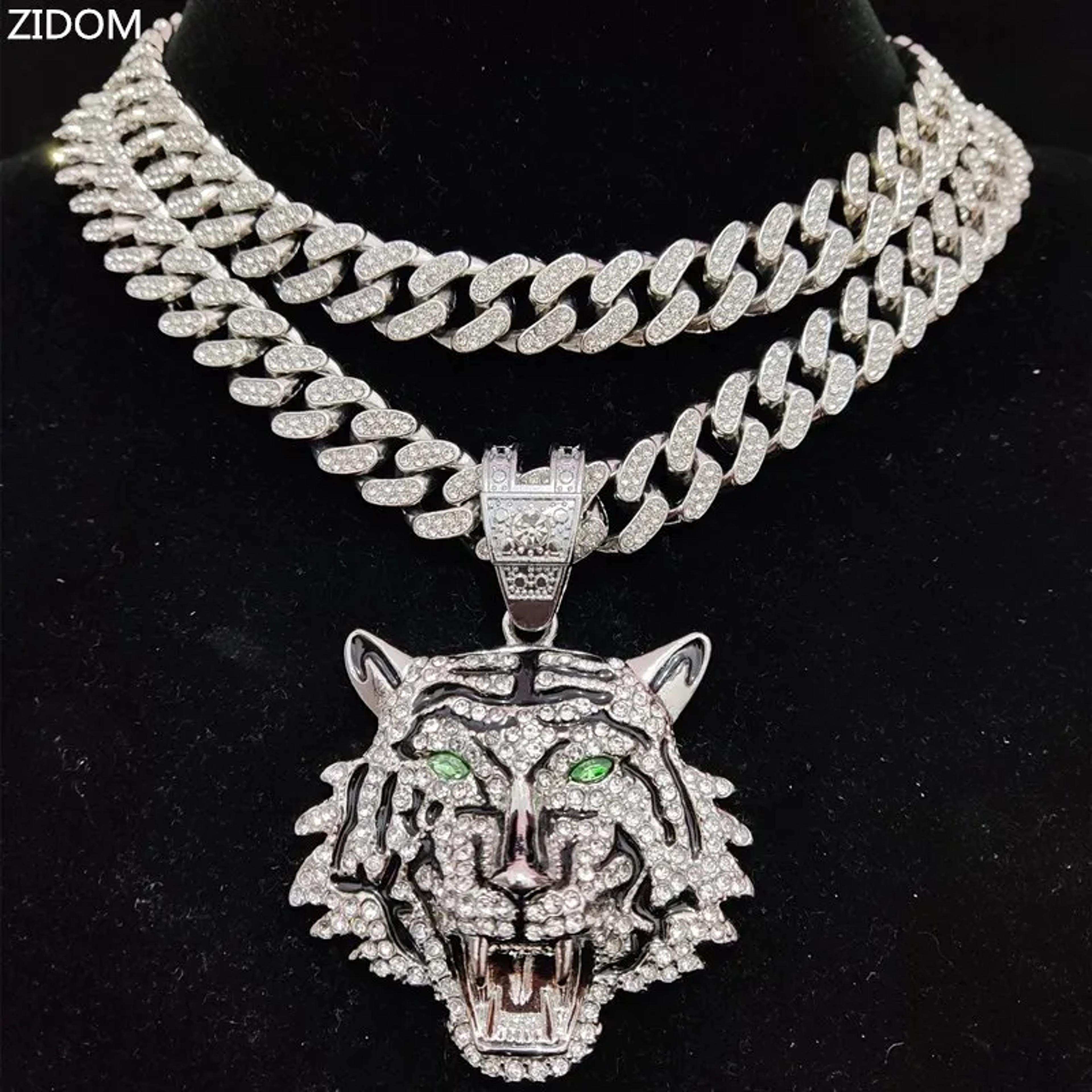 royal tiger tiger pendant necklace with iced out necklace crystal cuban chain