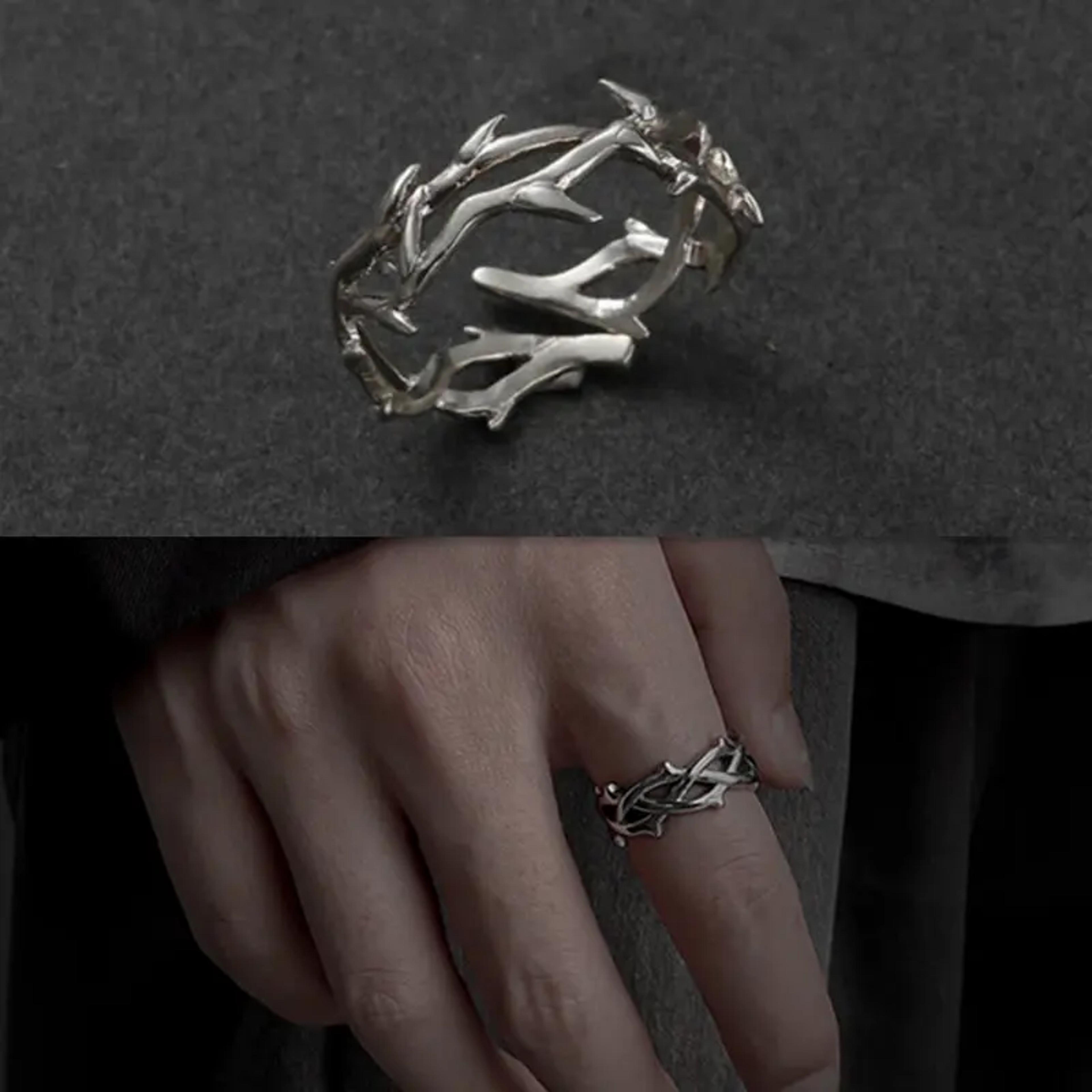 goth rose thorn stainless steel ring adjustable couple ring for men & women