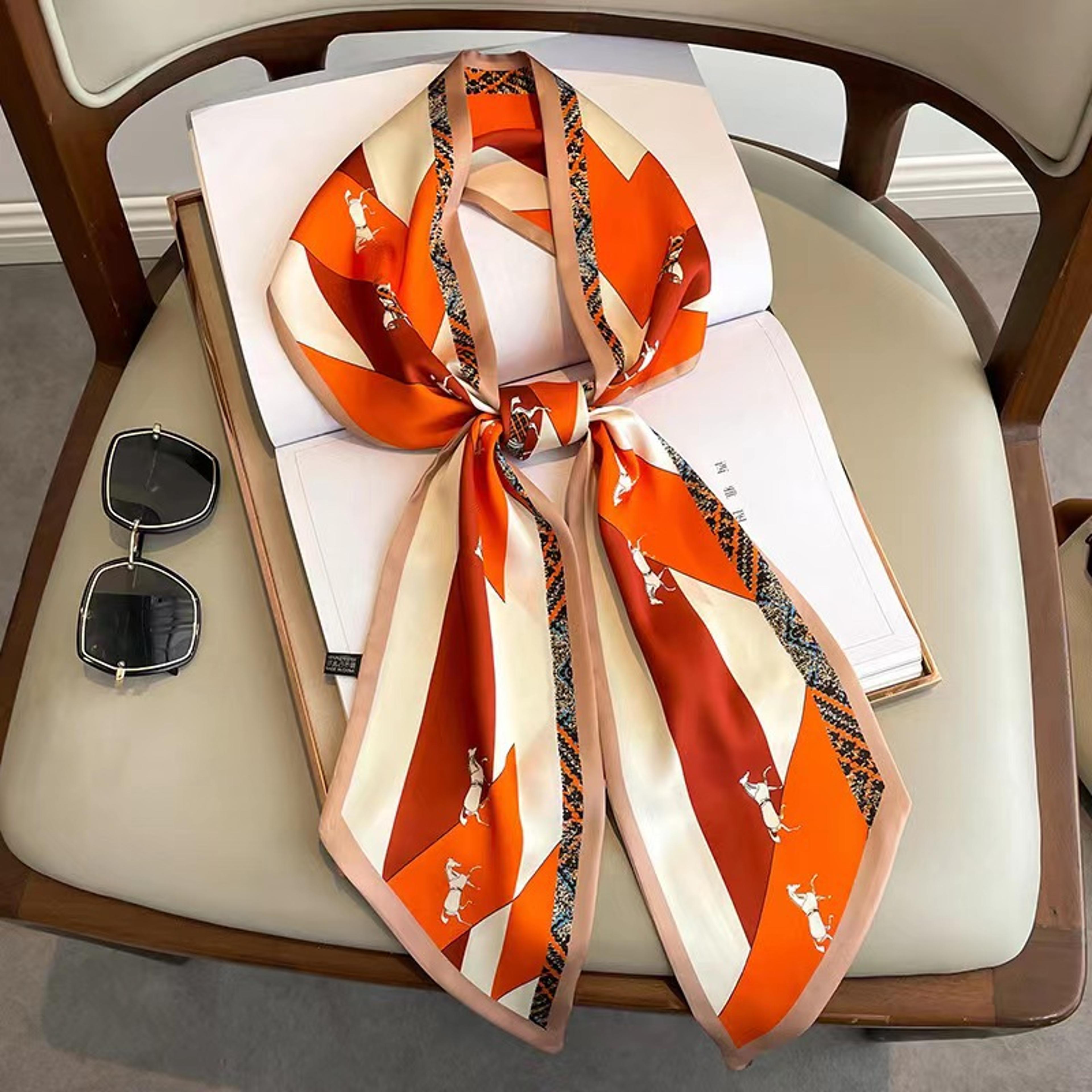 luxury silk scarf horse print hair scarf & bag handle twilly ribbon for women