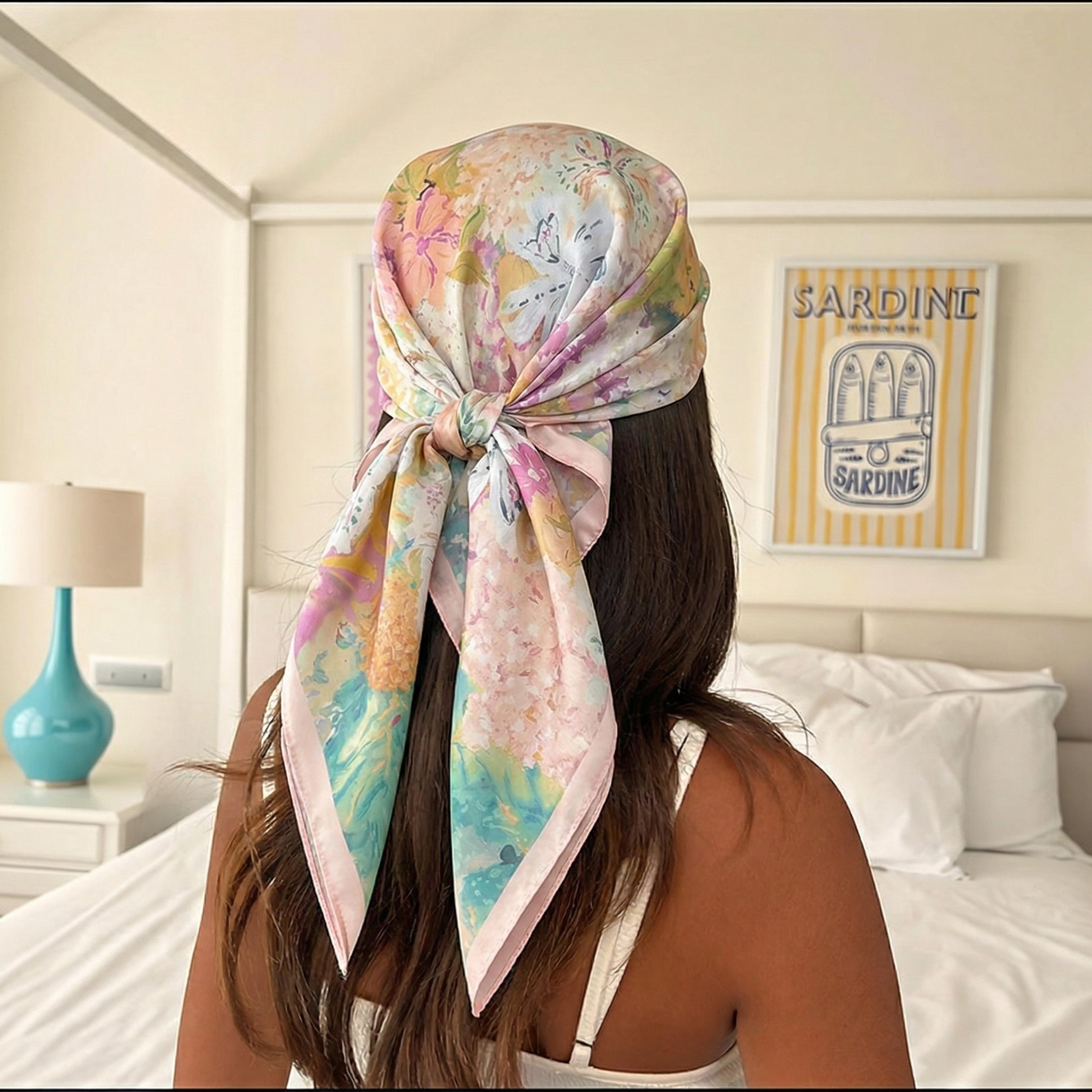 elegant silk scarf for women satin square hair & neck scarf bandana