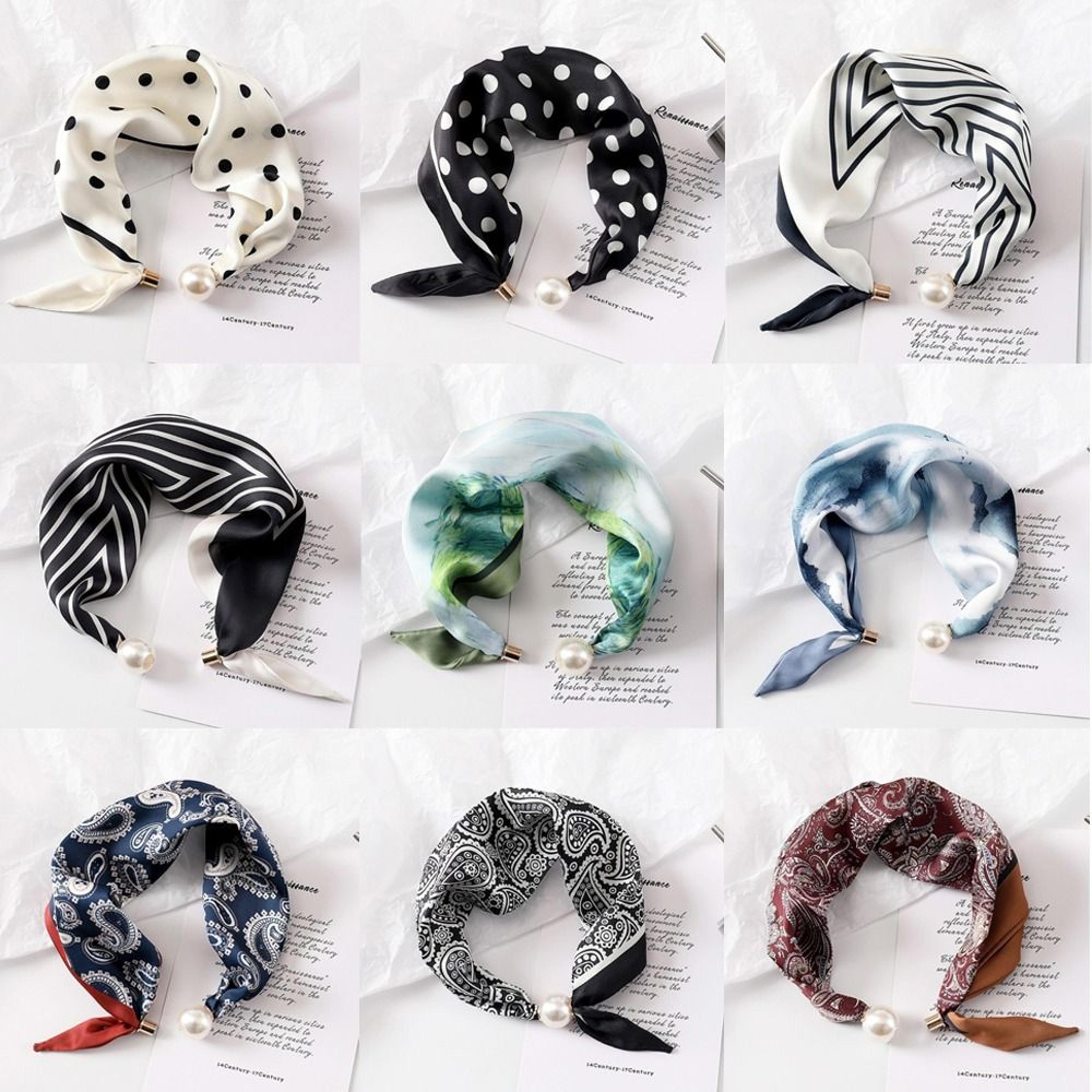 elegant silk neck scarf with pearl buckle for women lightweight printed neckerchief