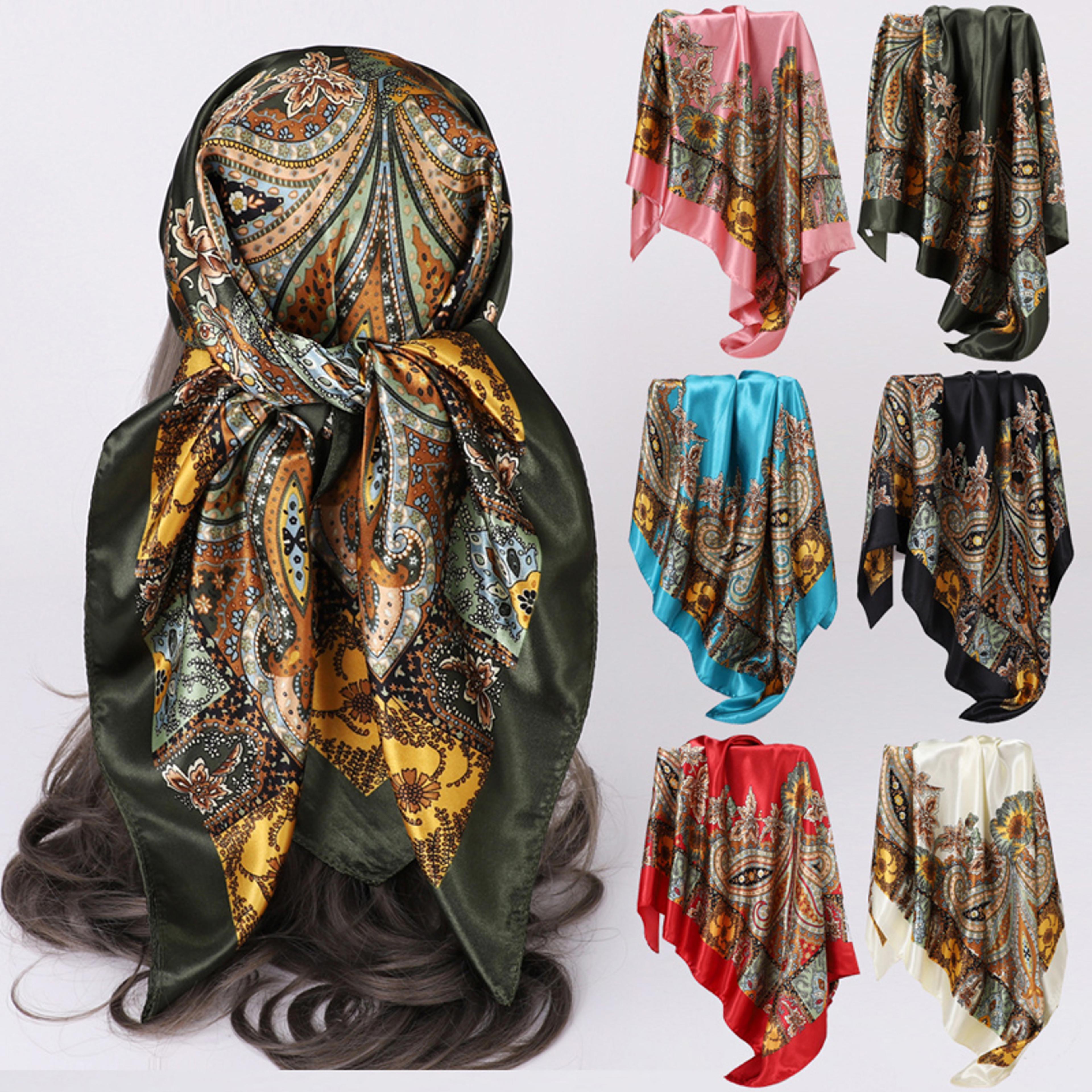 elegant silk scarf for women printed square silk scarf for hair hijab & beach styling