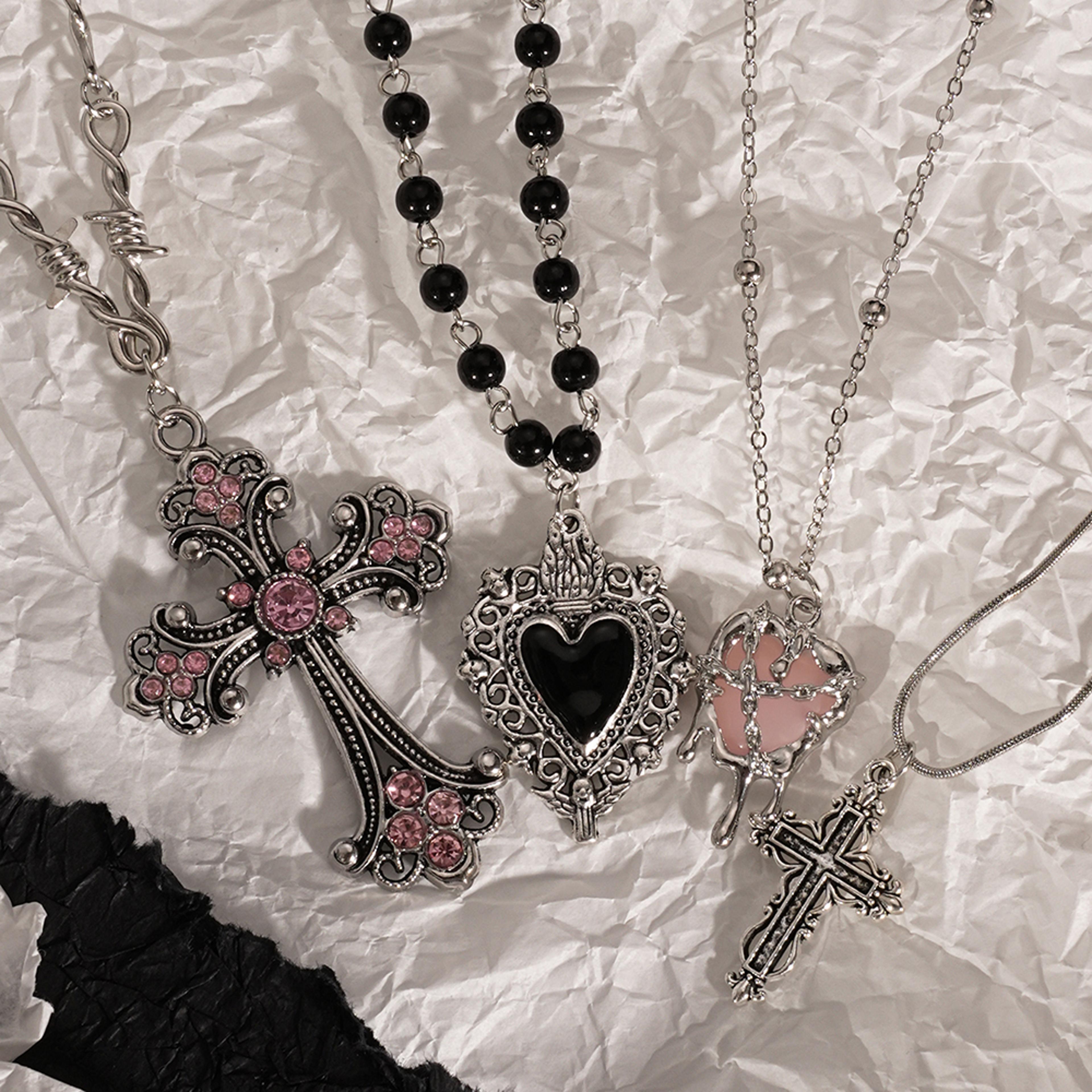 cross heart pendant necklace for women cute gothic layering jewelry