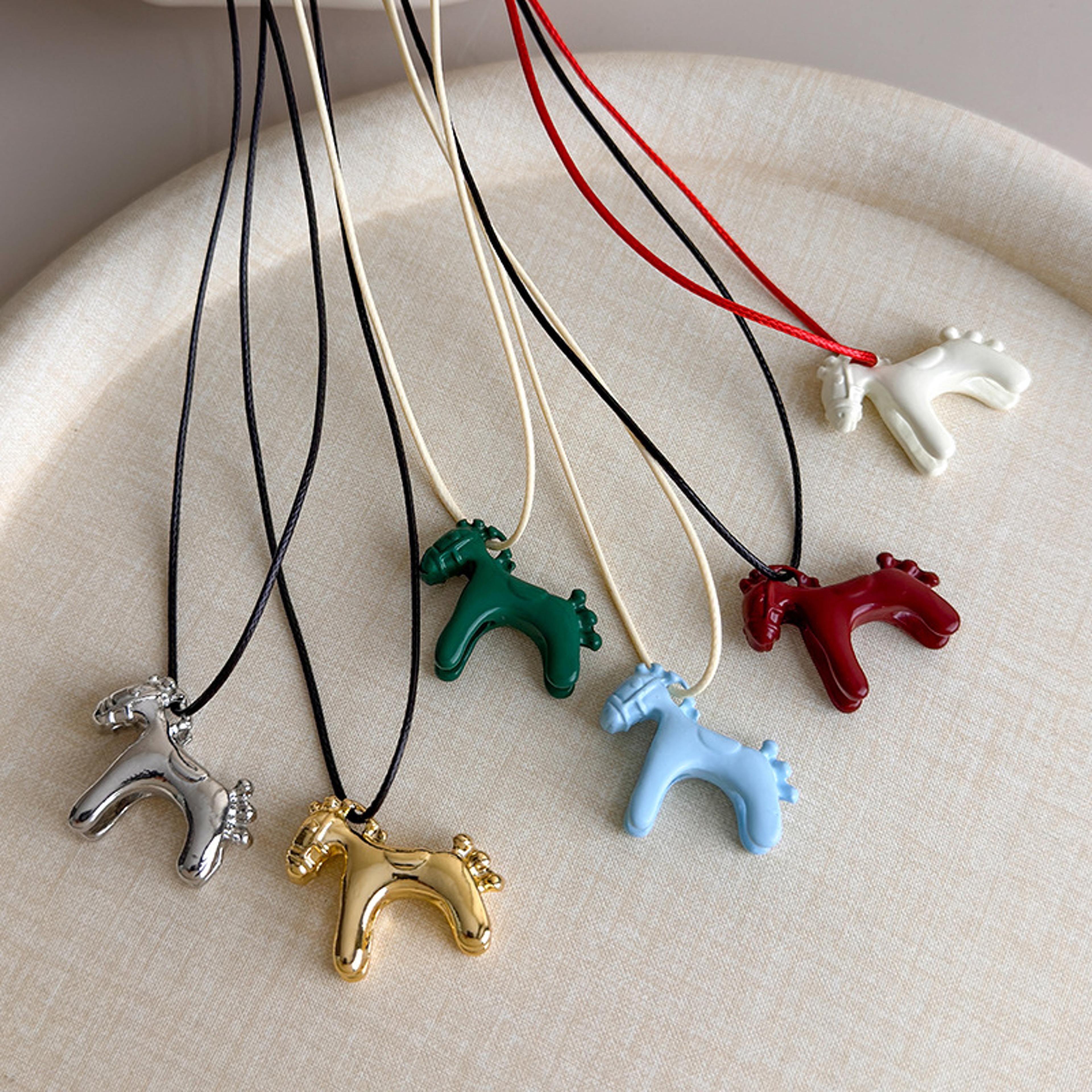 colorful horse pendant necklace adjustable long sweater chain for women